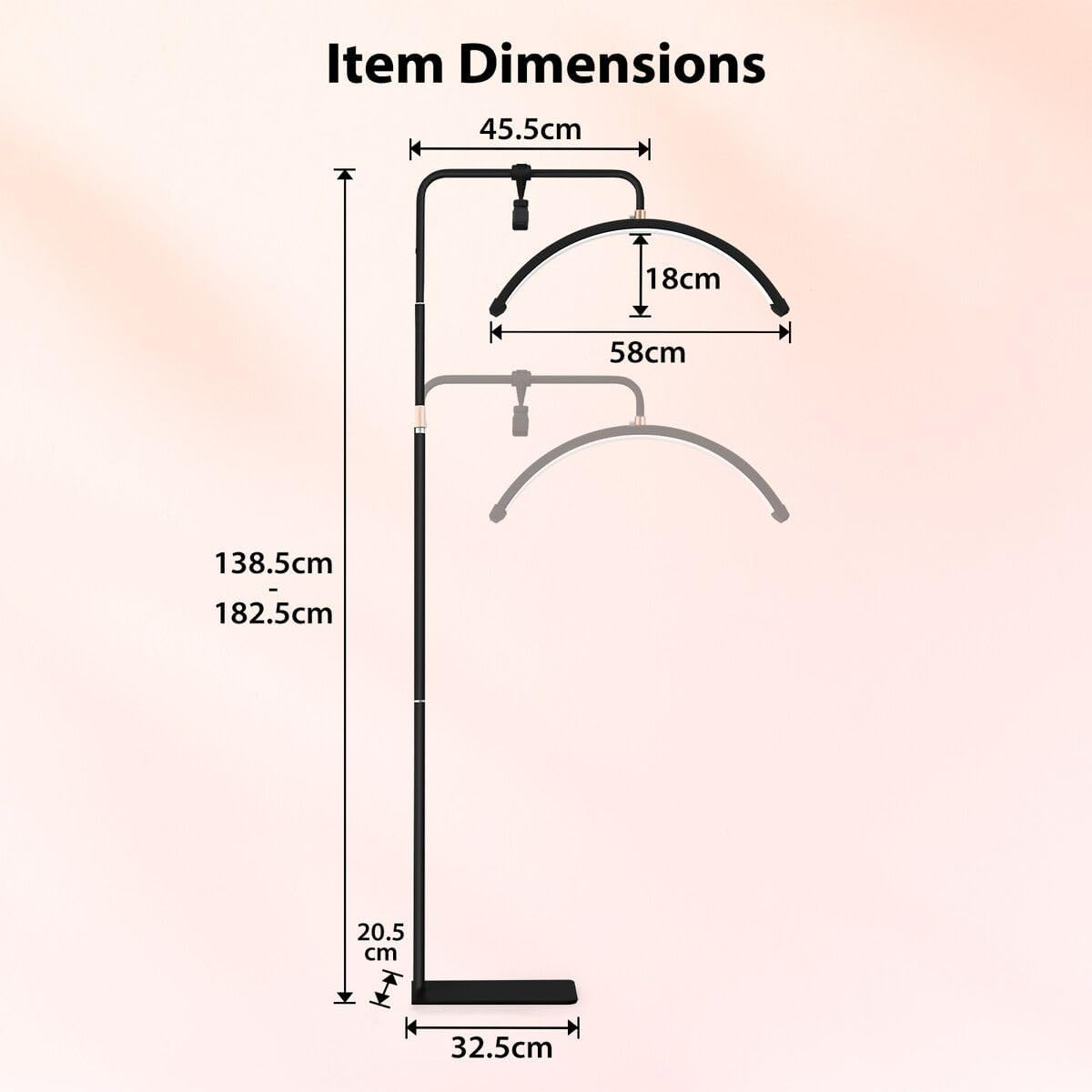 AUSWAY LED Beauty Floor Lamp Fill Light Half Moon for Lash Extensions Salon Tattoo Eyelash Spa Facial Nail Skincare Makeup Tool Adjustable Brightness with Remote image number 6