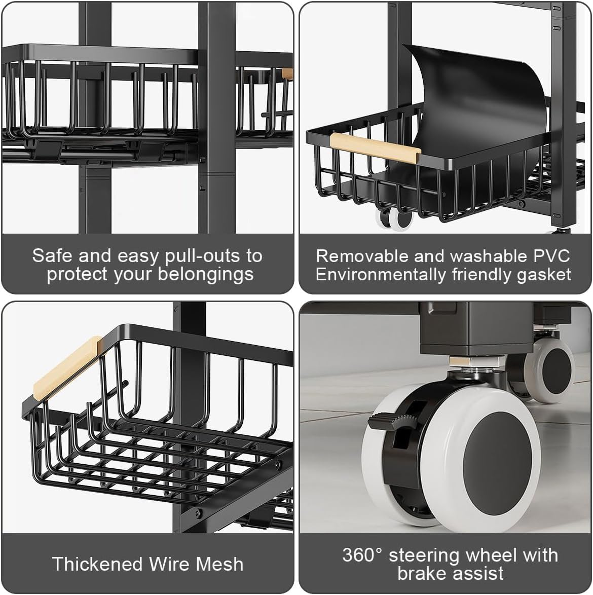 Kitchen Cart with Storage and Wheels, 5-Tier Metal Rolling Utility for Fruit and Vegetable Pantry, Potato Onion Basket for Kitchen, Bathroom (Retro) image number 2