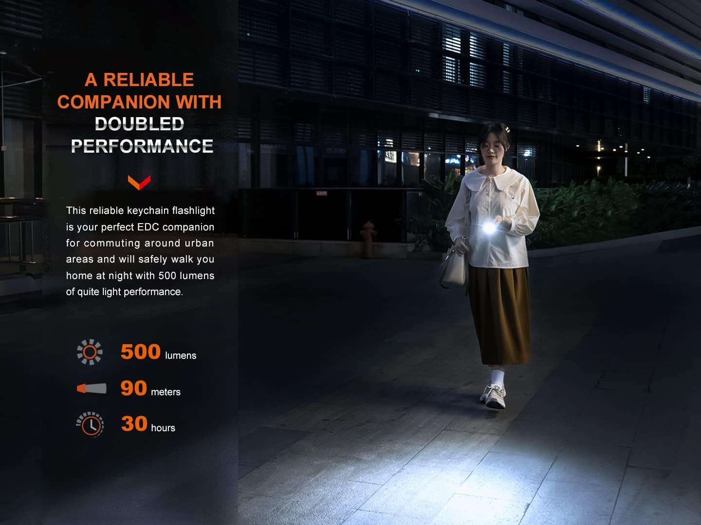 Fenix E03R V2.0 Keychain Flashlight - Compact 500 Lumens, USB Type-C Charging Rechargeable LED Flashlight - IP66 Waterproof for Everyday Carry & Emergency Use - Splashproof & Dustproof - Blue image number 3