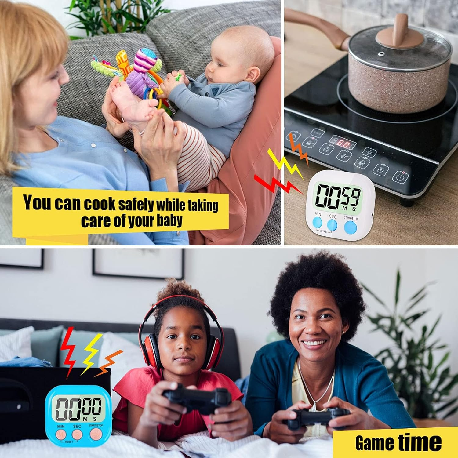 4-Pack Digital Timer &ndash; Multi-Function Kitchen Timer with Loud Alarm, Magnetic Back & Stand, for Kitchen, Shower, Study, Work, Exercise, Outdoor &ndash; Pink, Blue, Green, White image number 3