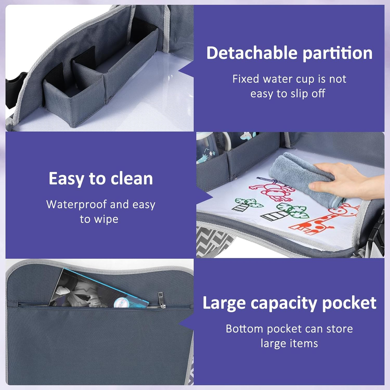 Kids Travel Tray for Toddler Car Seat, Enduring Car Seat Tray, Easy to Install Seat Table Tray with Adjustable Strap for Road Trip Activities image number 3