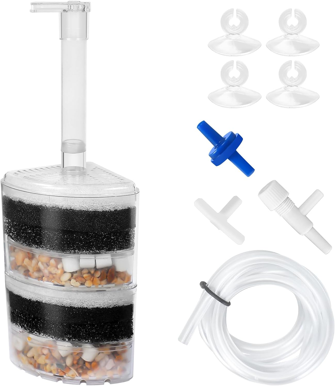 AQUANEAT Aquarium Air Driven Bio Corner Filter Sponge for Fry Shrimp Nano Fish Tank with Airline Tubing, Air Pump Valves, Suction Cups