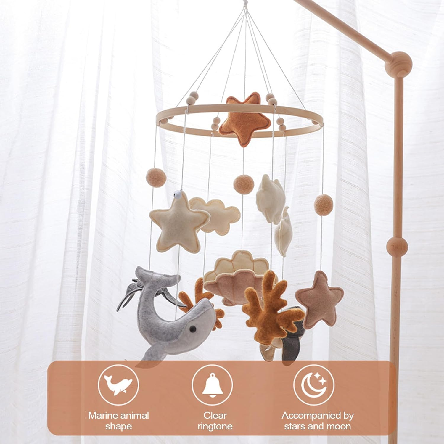 Mobile B&eacute;b&eacute; Musical Pour Lit &ndash; Mobile Suspendu Avec Peluches, Musique Douce, Rotation 360&deg;, Stimulation Visuelle Et Auditive &ndash; Mobile Pour Berceau Ou PARC, Apaisant Pour Nouveau-N&eacute;, Gar&ccedil;on Et Fille image number 2