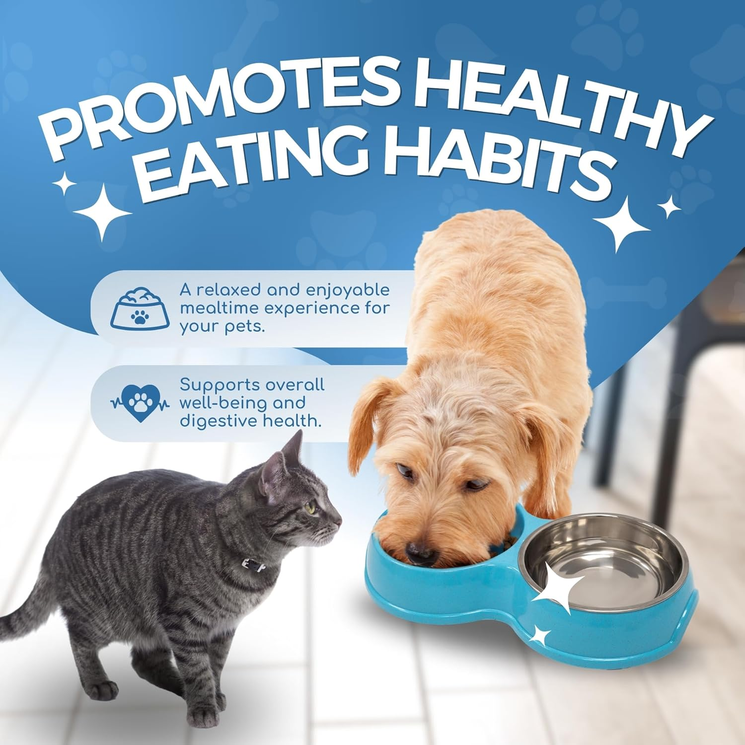 Fur & Bone Double Slow Feeder Dog Bowl | Raised Dog Bowl with Non-Slip Bottom | Dog Bowls | Dog Water Stainless Steel Bowl | Detachable Raised Cat (Blue) - Pink image number 7