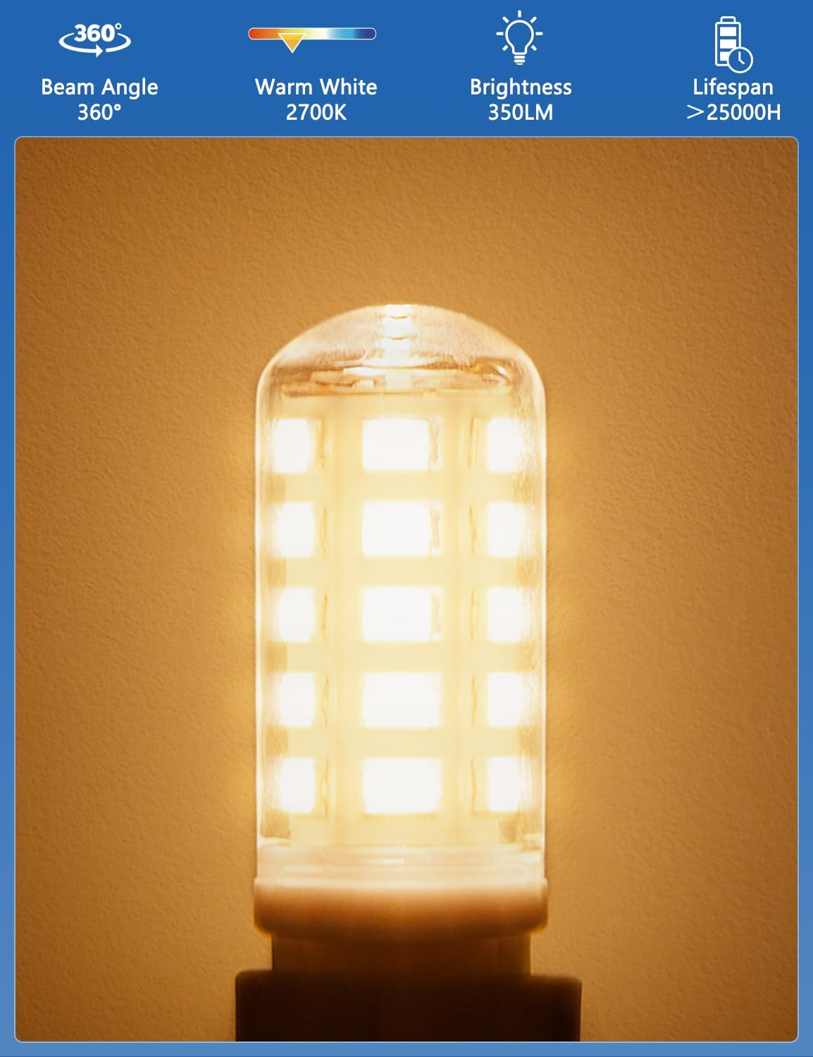 G9 Led Bulb Warm White, 3W, 350LM, 2700K, Equivalent to 30-40W Halogen, No Flicker, Non-Dimmable, 360&deg;Beam Angle, AC 220-240V, Bi-Pin Ceramic Base G9 Led Light Bulbs for Home Lighting-6Pcs - Warm White image number 6