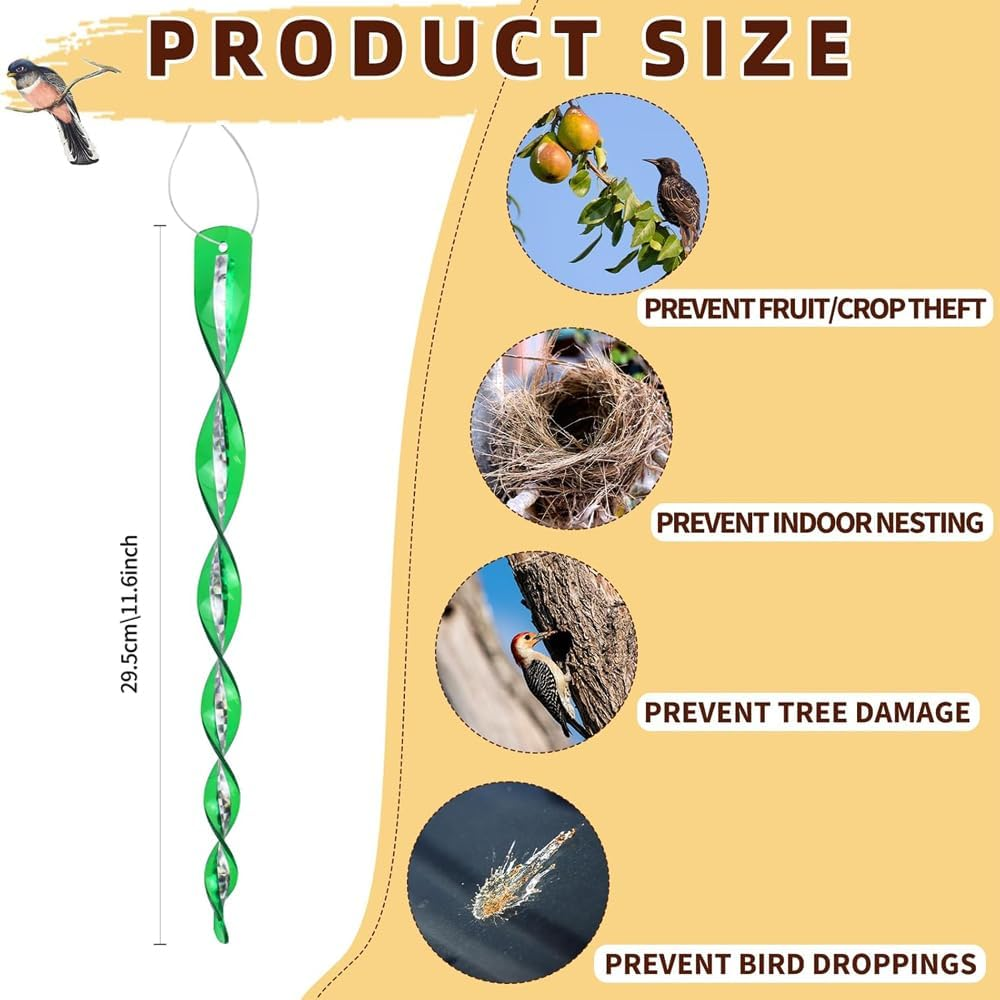 10Pcs Bird Reflective Rods,Woodpecker Deterrent for House,Laser Rainbow Color with Reflective Spiral Design,Wind Driven Rotation Bird Scare Rods,Patio Lawn Garden Decorative Hanging Scare Devices image number 1