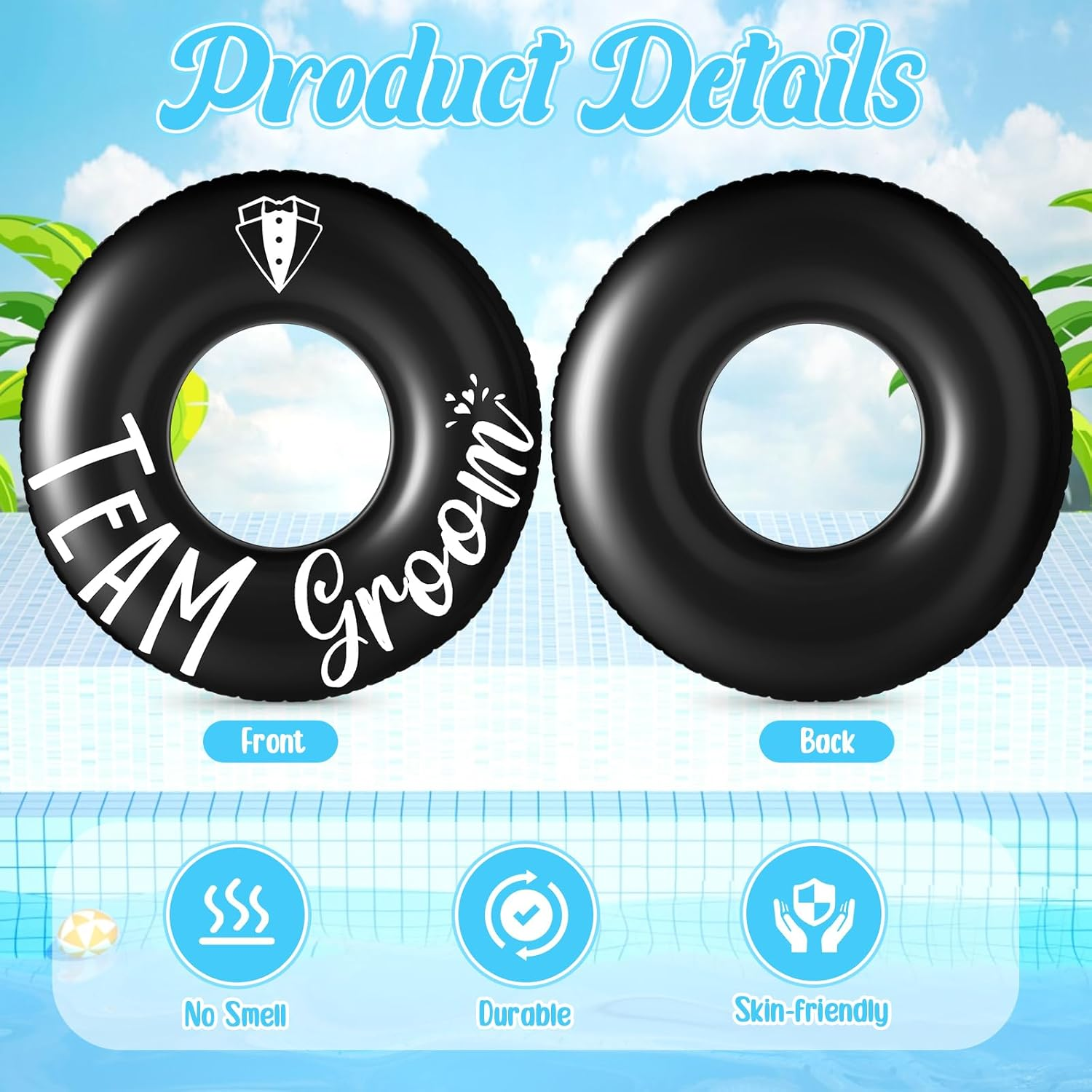 7 Pcs Groom Pool Float Funny Bachelor Party Decorations Inflatable Pool Tubes for Adults 47.24 Inch Team Groom Pool Floaties Party Favors for Bachelor Groom Shower Party image number 5