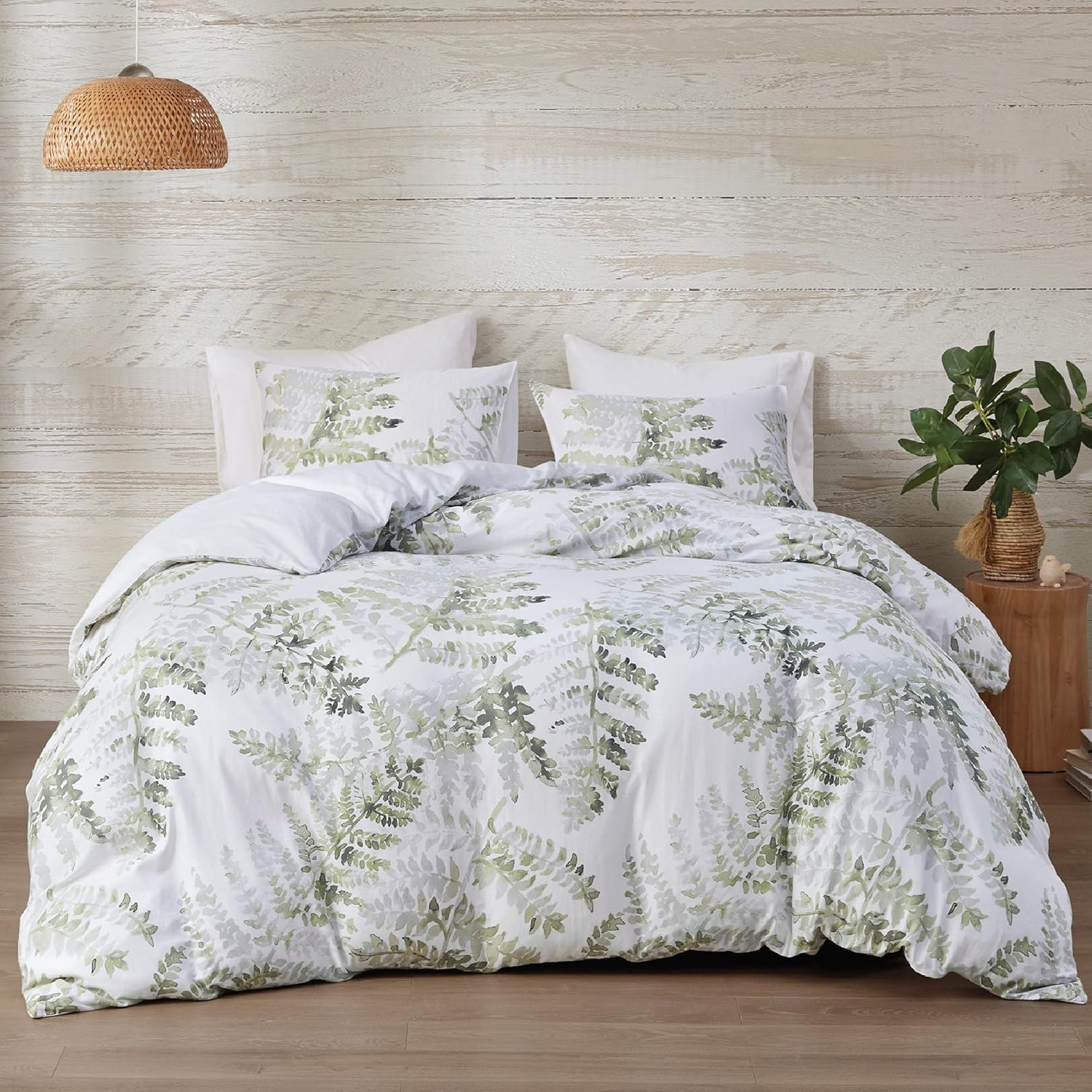 Intelligent Design Reversible 100% Cotton Sateen Duvet-Breathable Comforter Cover,Modern All Season Bedding Set with Sham(Insert Excluded),Judith,Palm Leaf Greenfull/Queen(90"X90") image number 3