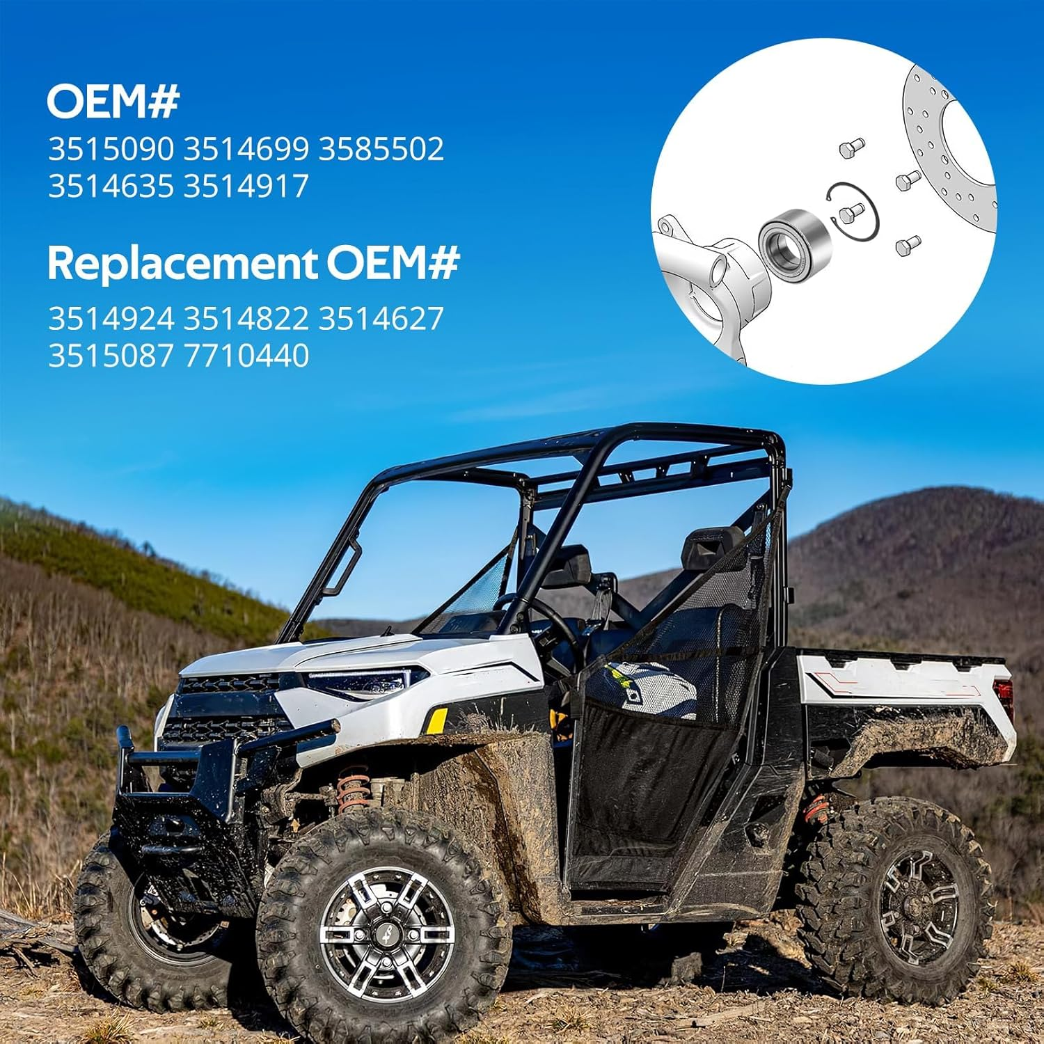 Front & Rear Wheel Bearings for Polaris RZR Ranger ACE Brutus PRO XD Heavy Duty, OEM# 3515090 3514699 3585502 3514635 3514917 image number 1