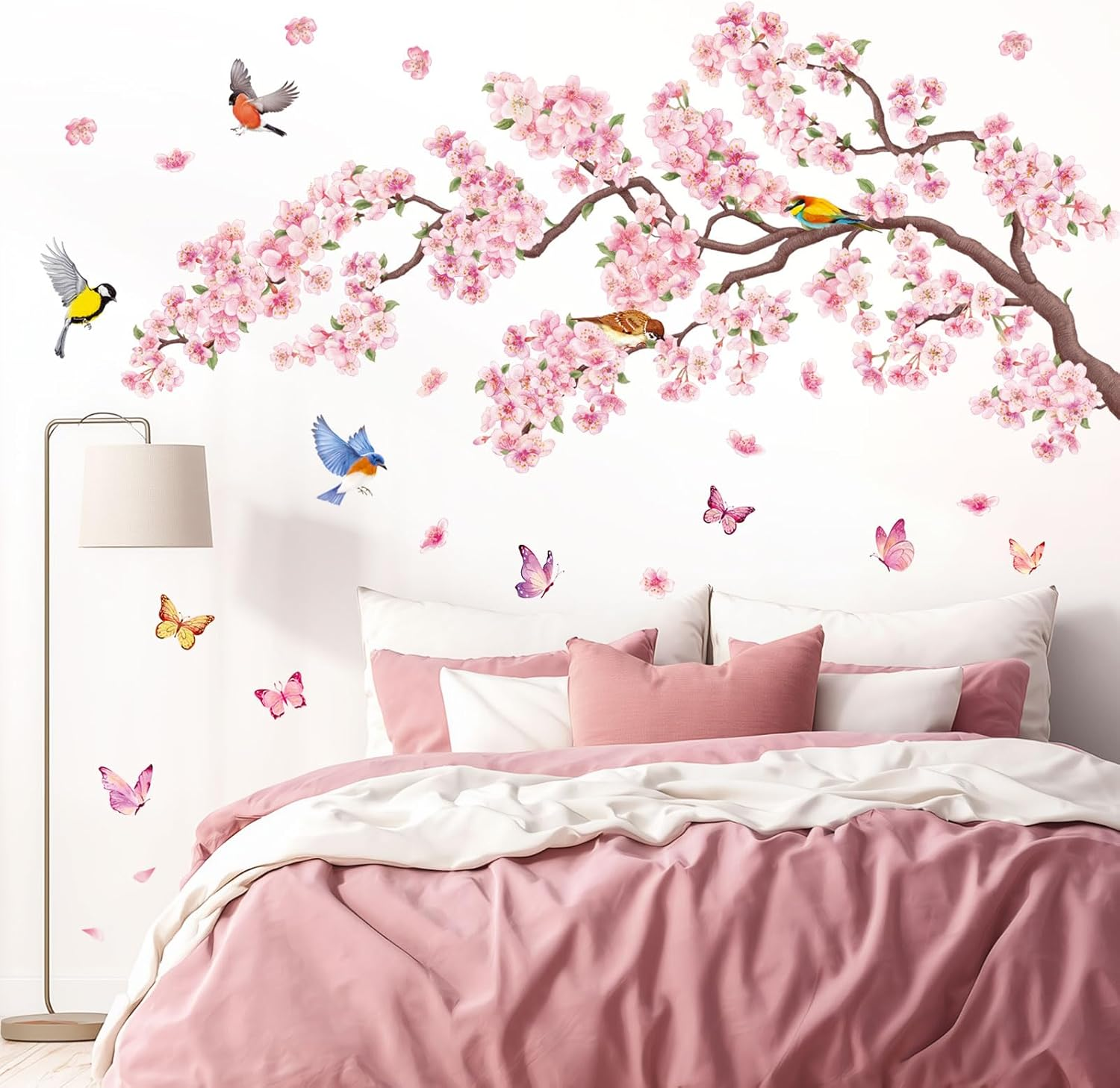 DECOWALL SG2-2427 Pink Flowers and Bird Wall Stickers Cherry Blossom Tree Branch Decals Bedroom Living Room Sofa TV Background Wall D&eacute;cor Murals image number 3