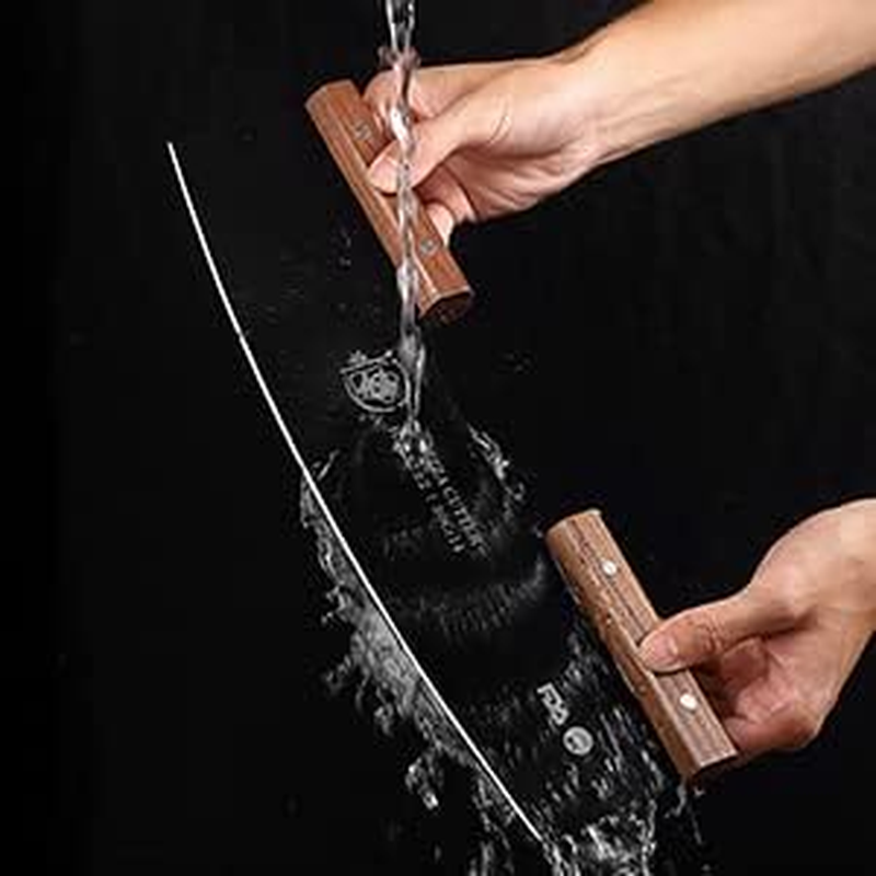 AILUROPODA Pizza Cutter 14" Large Blade Rocker Very Sharp Pizza Slicer 30Cr14 Stainless Steel Pizza Knife with Comfort Grip Walnut Handle and Protective Cover(Black) image number 5