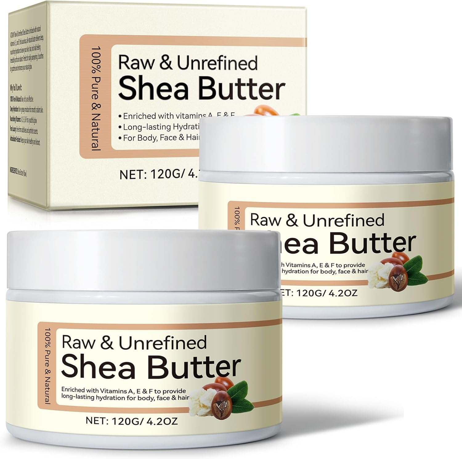 Pure Organic Shea Butter Raw 4.2 OZ (2 Pack), Raw Shea Butter, Unrefined Shea Butter for Hair and Body, Enriched with Vitamins A, E & F, Natural Moisturizer, Hydrating & Moisturizing Skincare Cream for Dry Skin, Hair Care image number 5