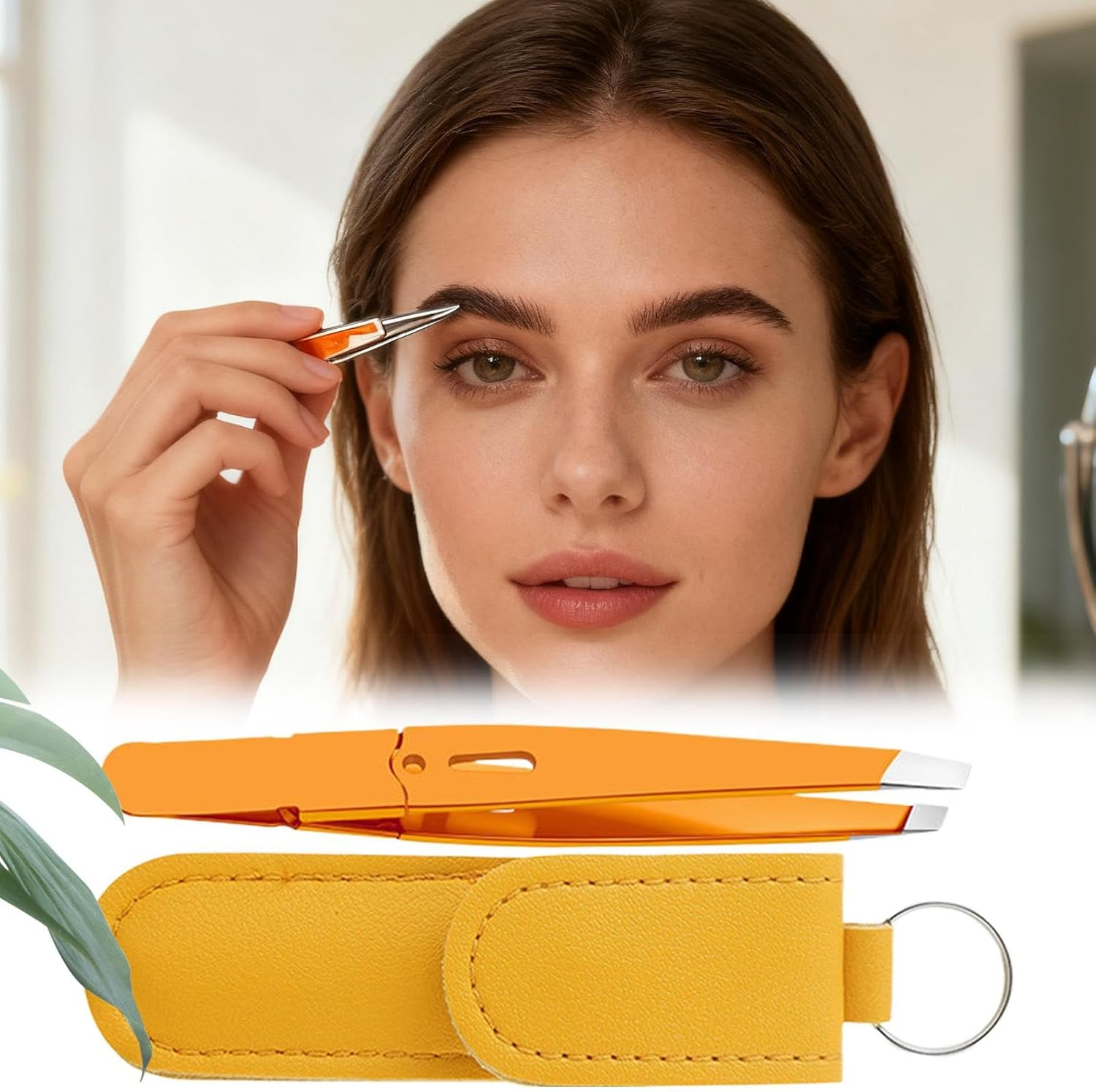 Tweezers for Women | Stainless Steel Eyebrow Grooming Tweezers - Slanted Chin Trimmer,For Beauty Plucking Grooming Brow Lash Face Purse Travel Women Men - Orange image number 4