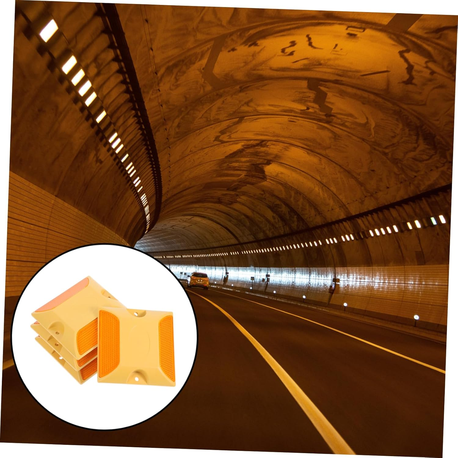 LIFKOME 4Pcs Yellow Double-Sided Reflective Road Studs Plastic Pavement Markers Raised Driveway Reflectors Outdoor Safety Markers High Visibility Entrance Signs image number 4