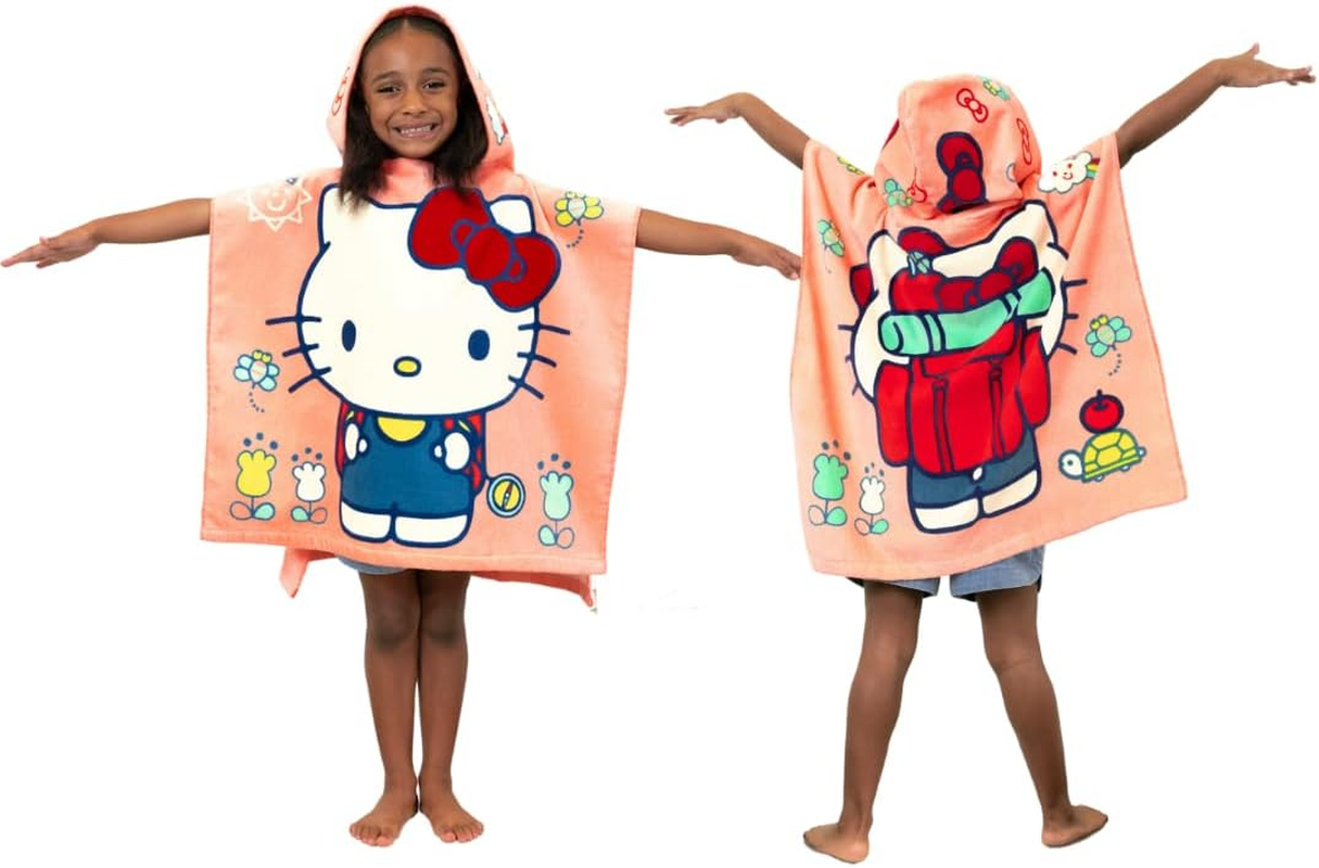 Franco Hello Kitty Kids Beach/Pool/Bath/Camping Hooded Towel Poncho 24" X 22", Absorbent Cotton Cover Up, (Official Licensed Sanrio Product)