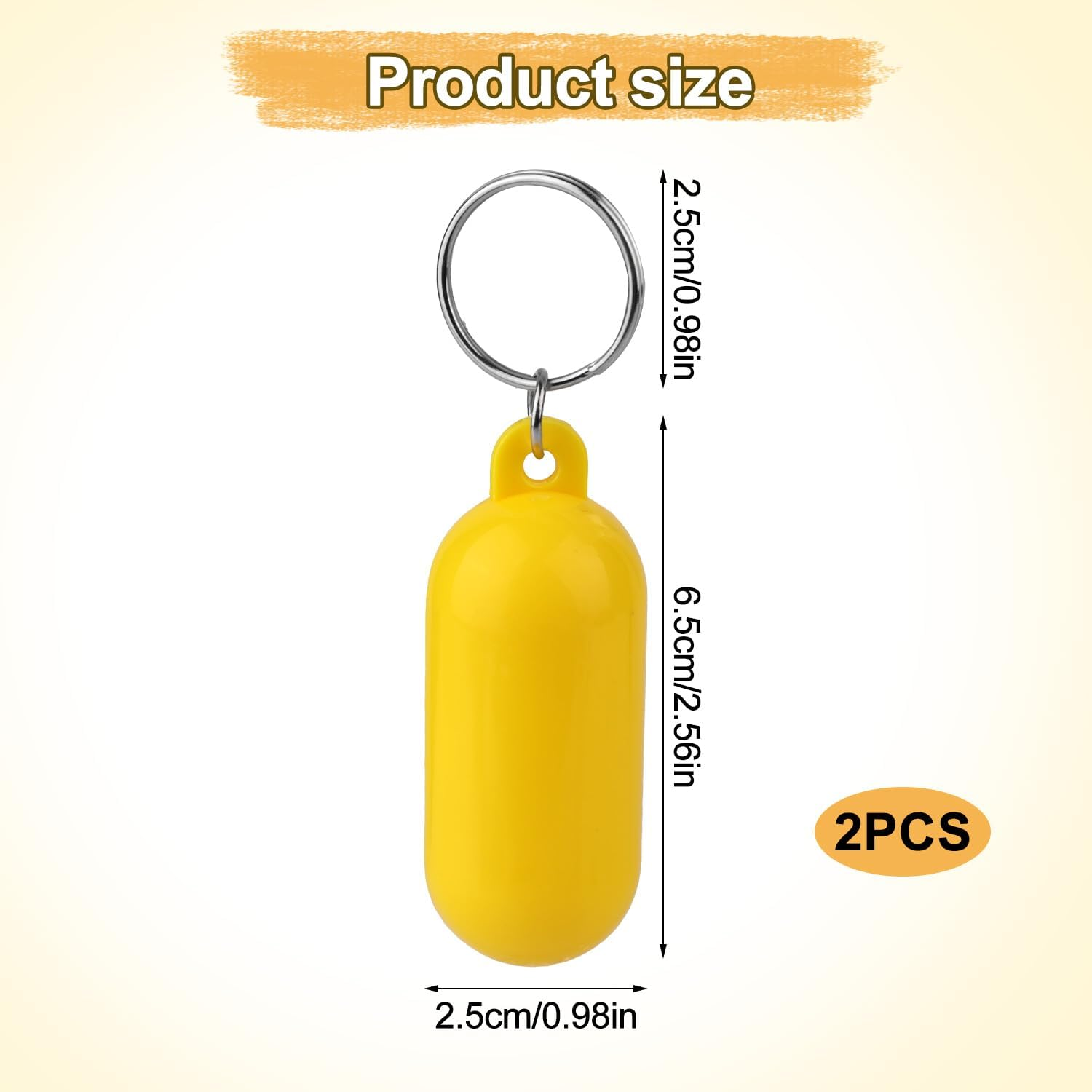 NQEUEPN 2Pcs Boat Floating Keychains, 2.56X0.98In Yellow Float Key Pendant Oval Shape Plastic Floating Key Ring Water Sport Accessory for Boating Surfing Rowing Fishing Outdoor Sports image number 4