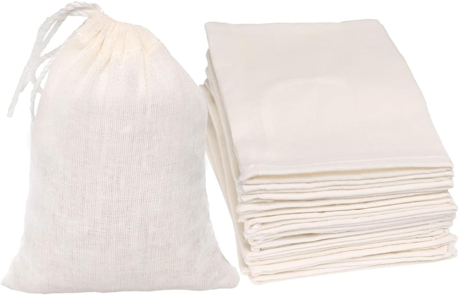 BUYLONG 20 Pcs Muslin Bag, 4X3In Mesh Bags, Cotton Muslin Drawstring Bags, Reusable Tea Bags, Cheesecloth Bags, Brew Bags, Barrier Bags, for Spices Storage, Loose Tea and Coffe, Cooking