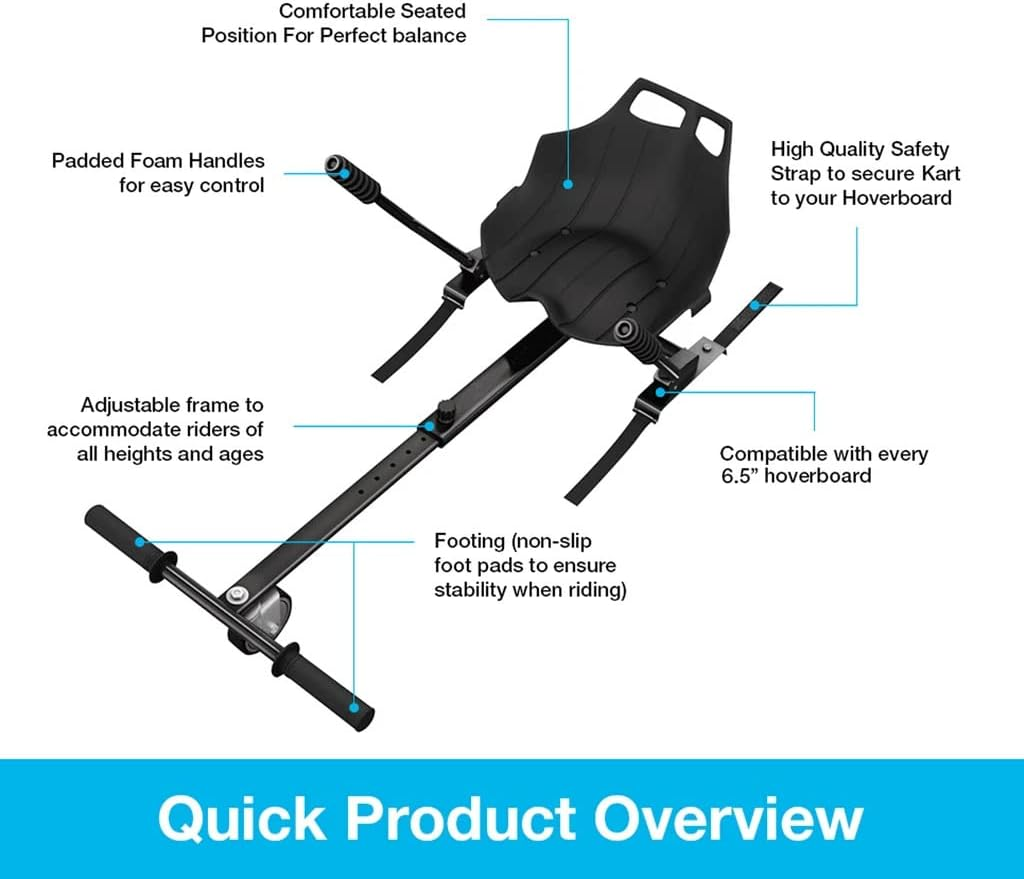 Ahatech Adjustable Hoverkart Hoverboard Seat Attachment, Go Cart, Go Kart, Hoverboard Accessories, Conversion Kit, Hover Kart with Heavy Duty Frame, Fit All Ages, Fits 6.5"/8"/10" image number 1
