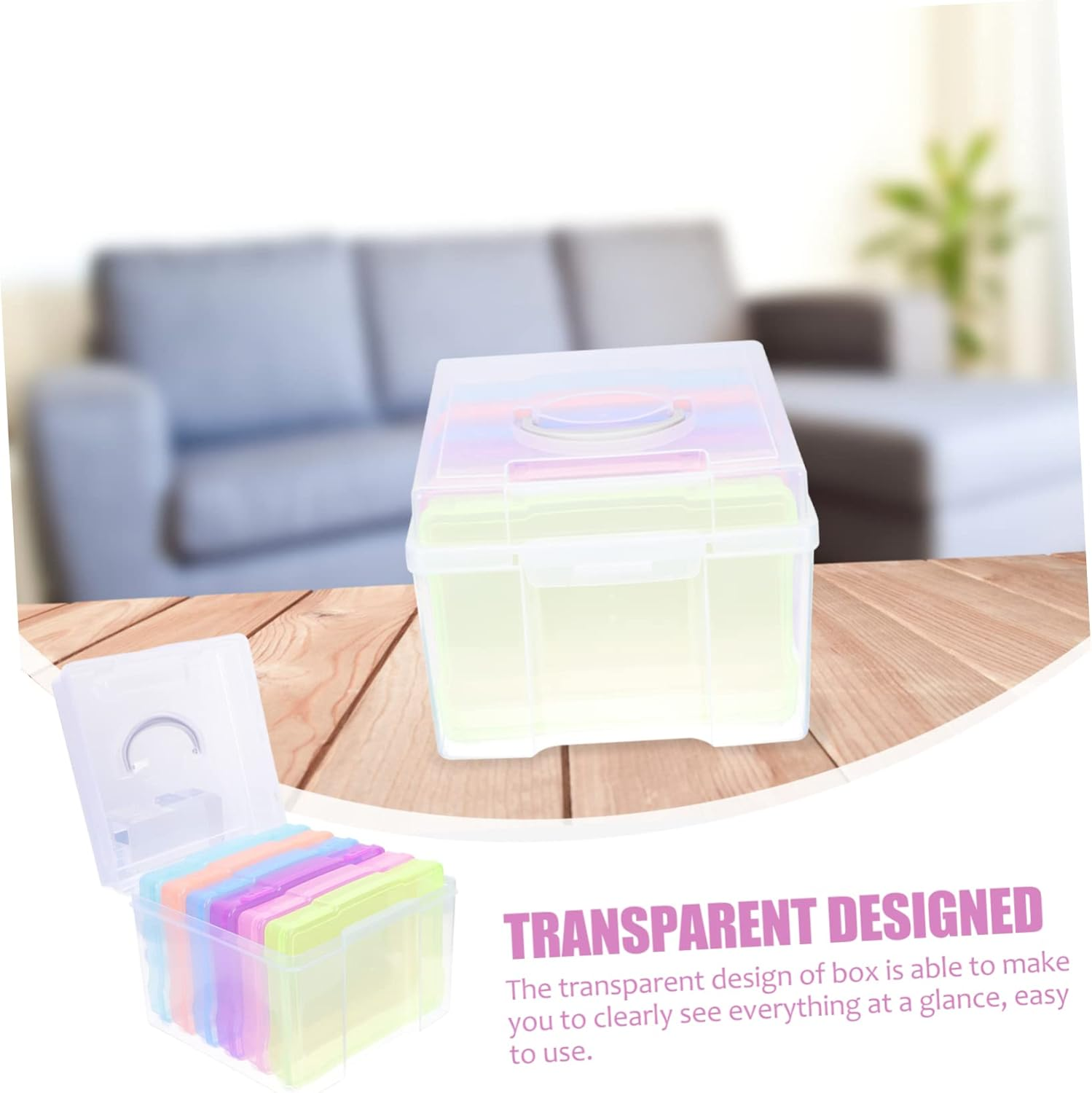 Operitacx Photo Storage Box for Pictures Craft Storage Organizer Multiple Compartments for Home Office Hobbyist to Store Cards and Small Objects image number 4