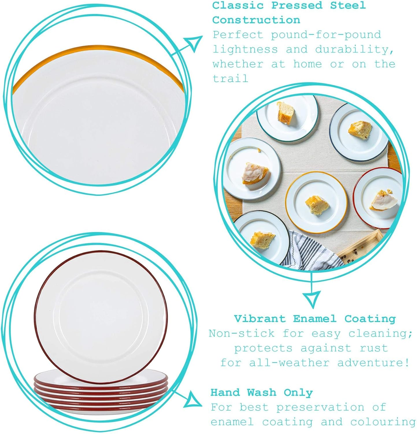 Argon Tableware Enamel Dinner Plates - 25.5Cm - Pack of 6 - Grey Dining Plates Lightweight Camping Large Dinner Dish for Appetisers, Starters, Mains, Sides, Desserts image number 5