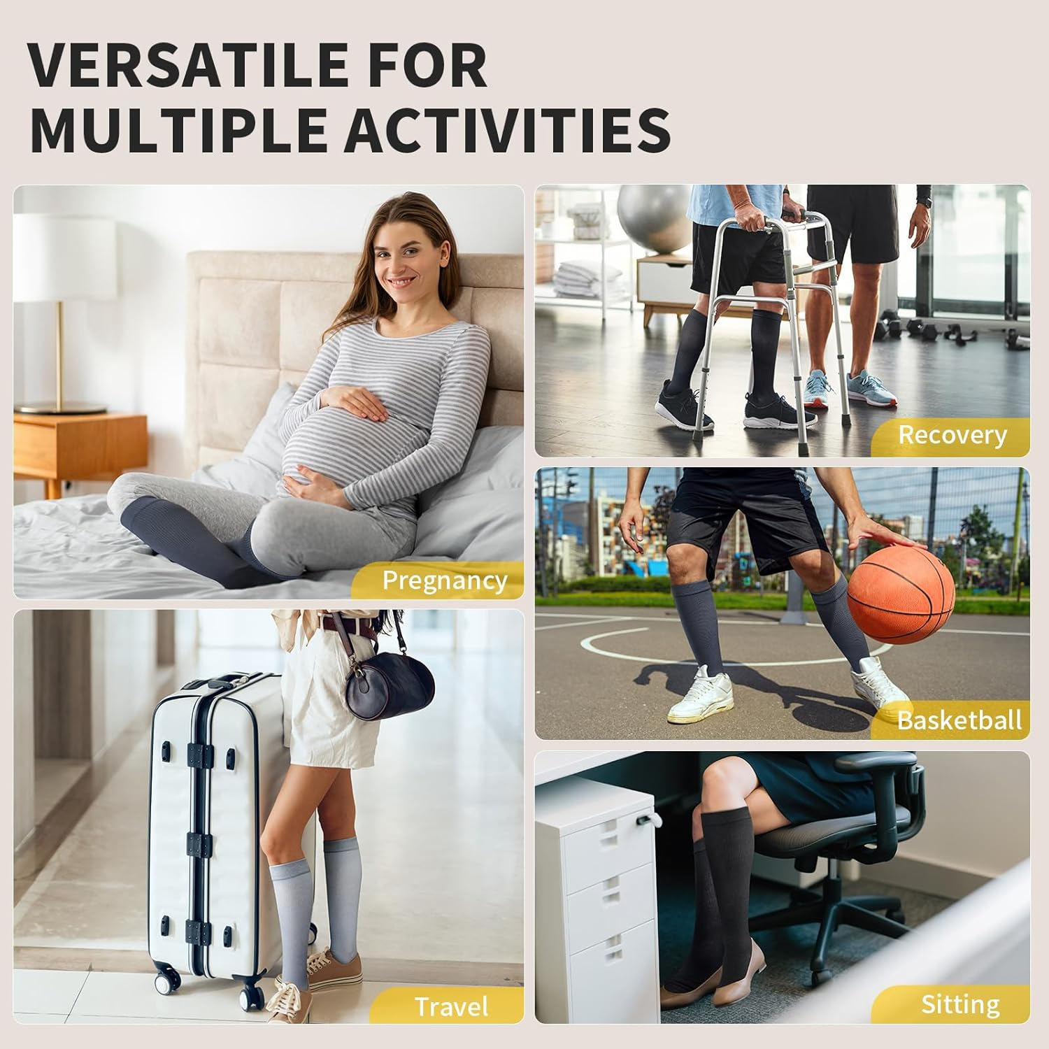 CAMBIVO 3 Pairs Compression Socks for Men and Women, 8-15 Mmhg Varied Colors Compression Socks for Flight, Work, Travel, Running, Hiking, Recovery, Daily Wear image number 1