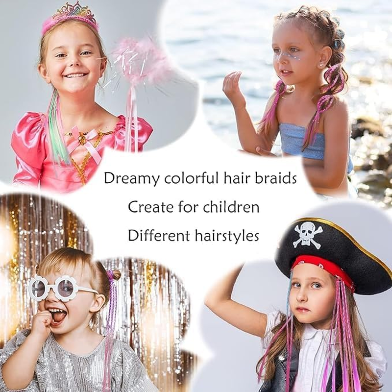 SHUNYUNG Colored Braids Hair Extensions, 12Pcs Rainbow Color Ponytail, Braided Hair Piece with Rubber Bands, Girls Hair Accessory, 17 Inch Length, Clip-In Installation image number 5