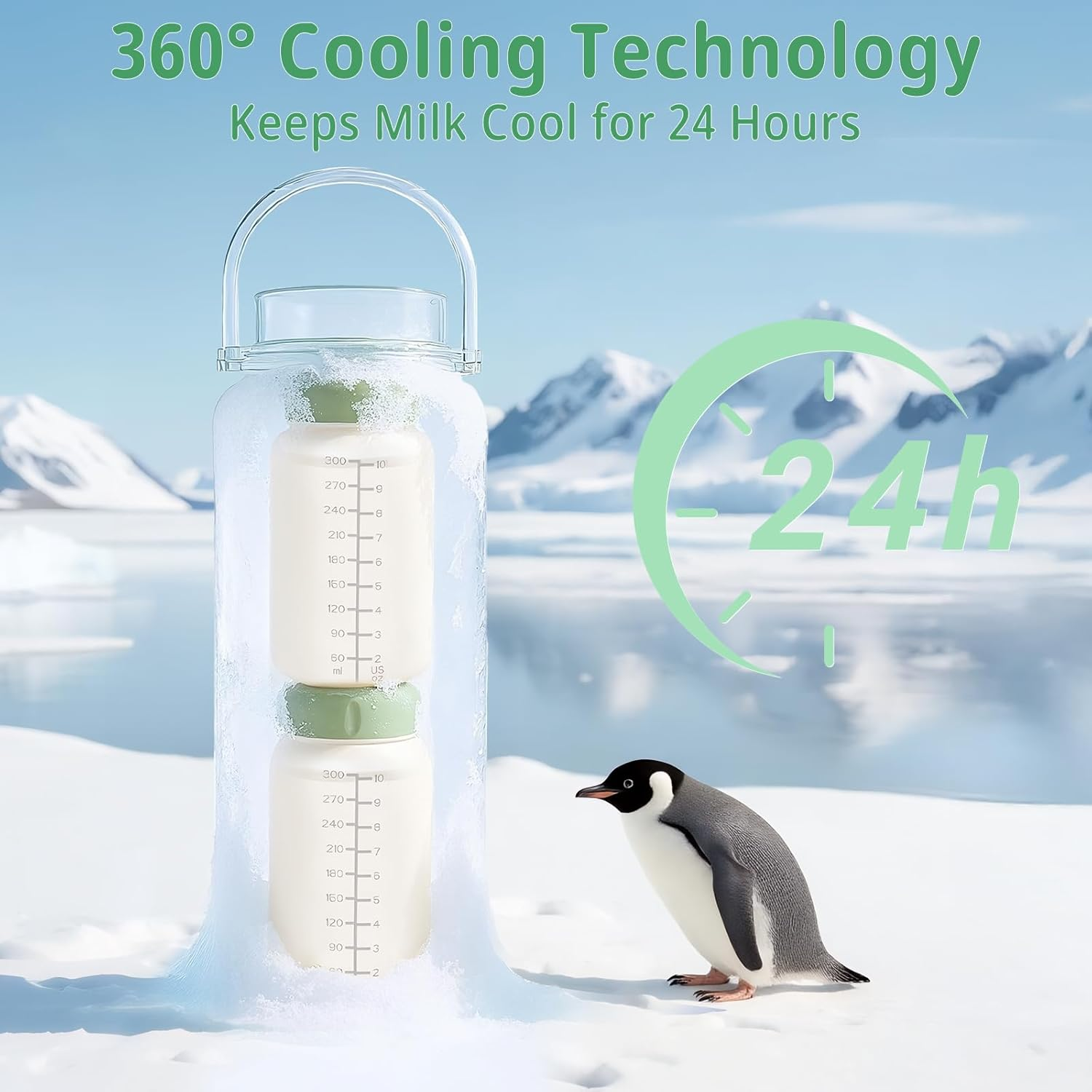 Portable Breast Milk Cooler Bottle, 360&deg;Cooling Technology for 24 Hours, 600Ml Larger Capacity Travel Breastmilk Chiller with 2Pcs Baby Bottles, Portable Milk Cooler for Breastmilk, Bpa-Free image number 2