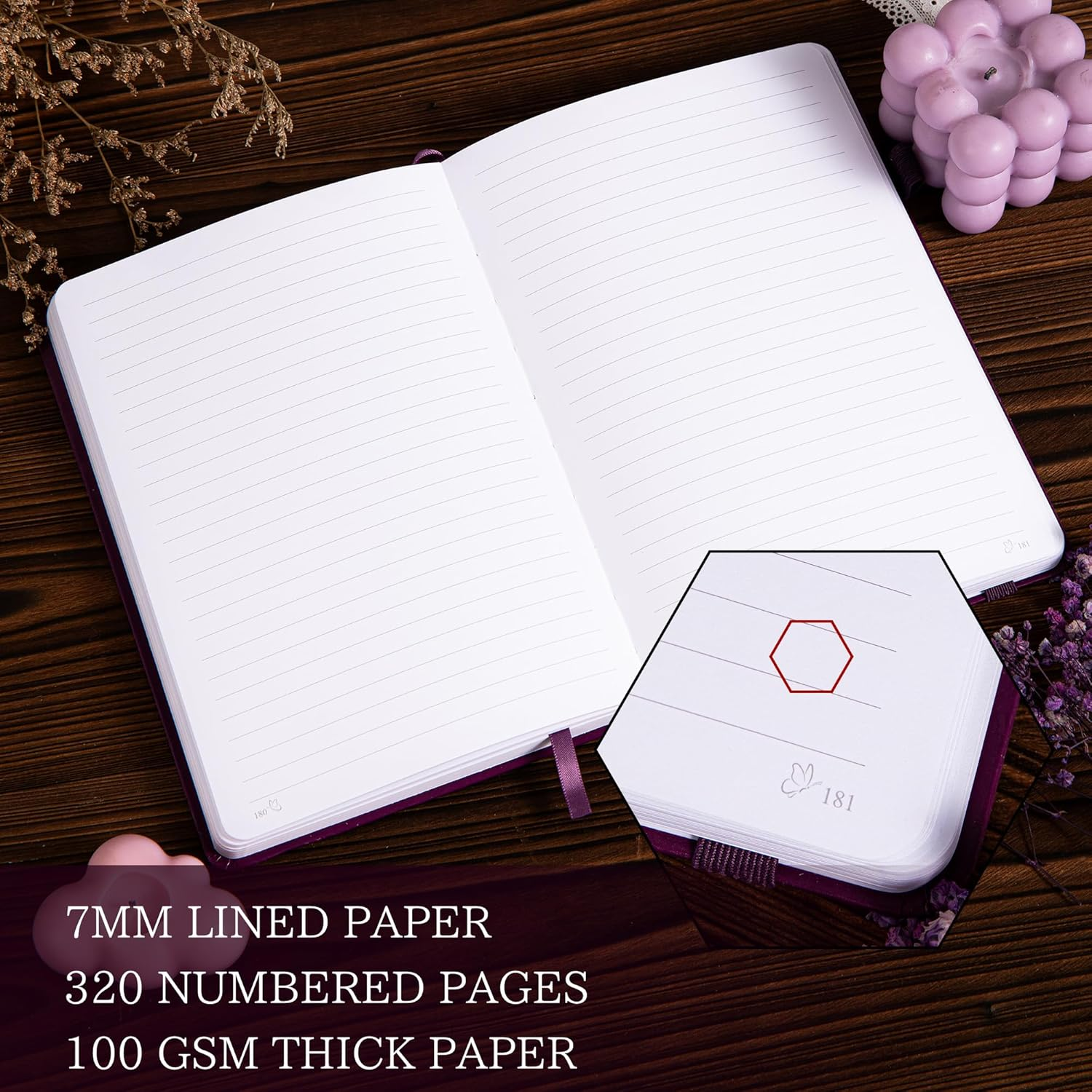 TIEFOSSI Butterfly Journals for Women Men, College Ruled Journals for Writing, Lay Flat Notebook,320 Numbered Pages A5 Journaling - Purple image number 1