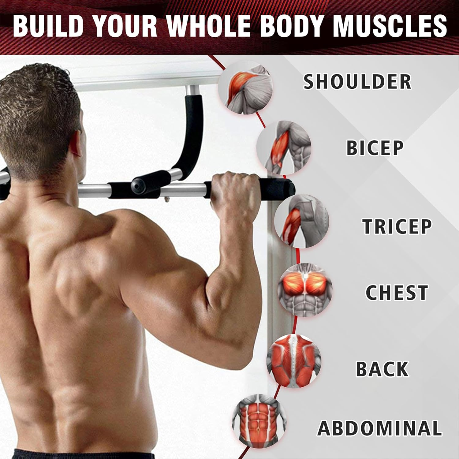 Pull up Bar for Doorway, Upgrade Chin up Bar for Doorway without Screws, Portable Strength Training Door Frame Pull-Up Bars, Door Workout Bar with Foam Grips for Home image number 5