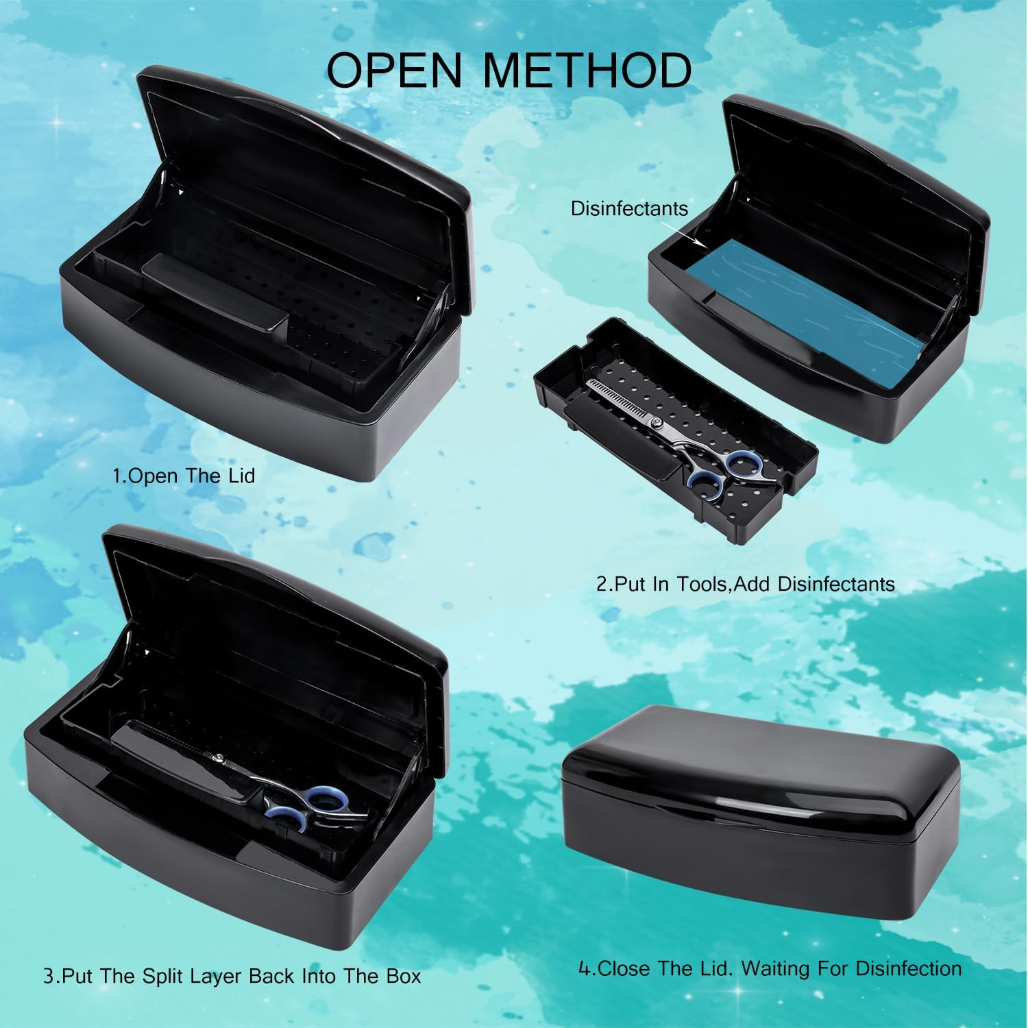 Nail Tool Sterilizer Box,Plastic Sterilizing Tray,The Disinfection Box for Nail Art Tools Is Applicable to Nail Art Tools, Tweezers, Hair Salons, Spas and Manicure Equipment-Black - Black image number 2