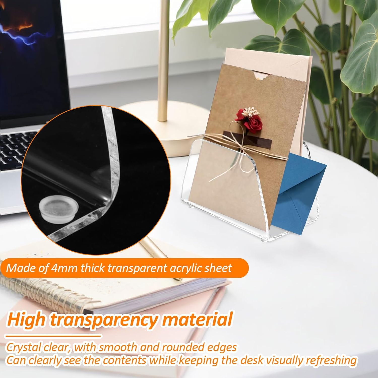 Pack of 2 Acrylic Letter Holder Desk with 2 Compartments, Transparent Post Sorting System Organiser, Multi-Purpose Letter Organiser, Clear Letter Stand for Office, Home, School, Desk Organisation image number 1