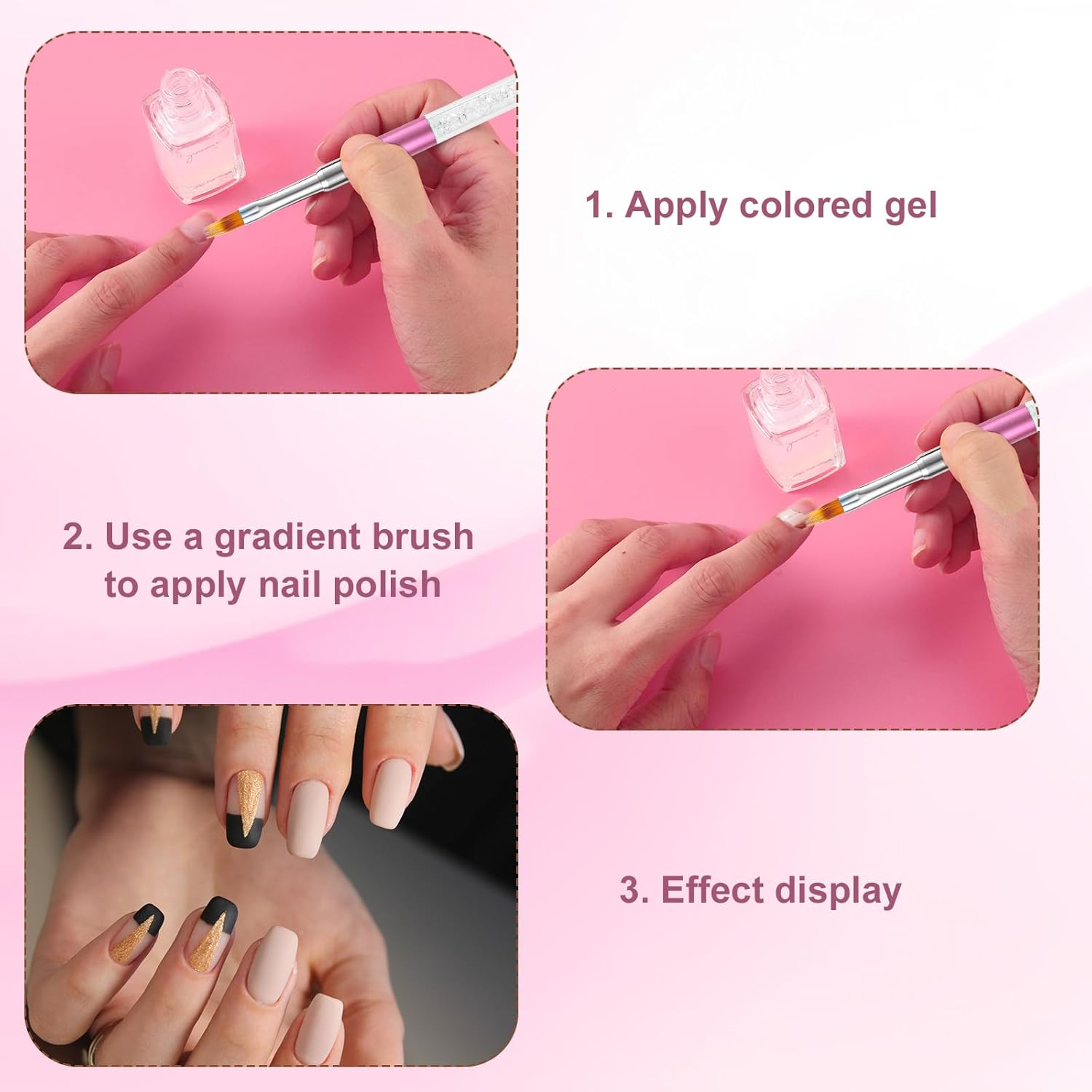 2Pcs Ombre Nail Brushes, Nail Painting Art Brushes with Rhinestone Handle Gradient Nail Design Brushes for Nail Extension Manicure Cleaning Gradient Gel Polish image number 6