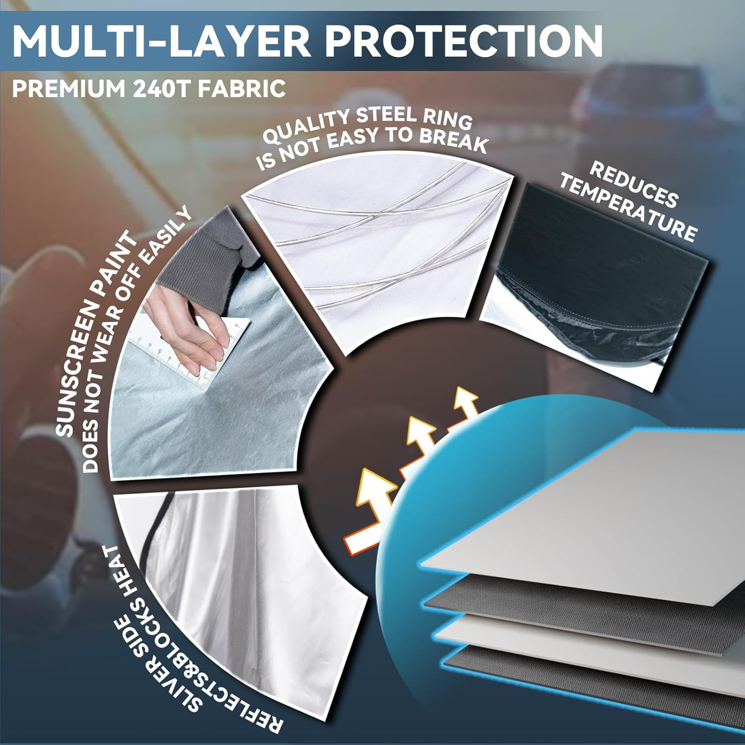 For Audi Q3 2019-2025 2026 Windshield Sun Shade - 4 Layers Car Sunshades for Front Windows Shade Cover Custom Fit Q3 Sun Visor 240T Retractable Shade Blocks UV Rays Car Accessories image number 6