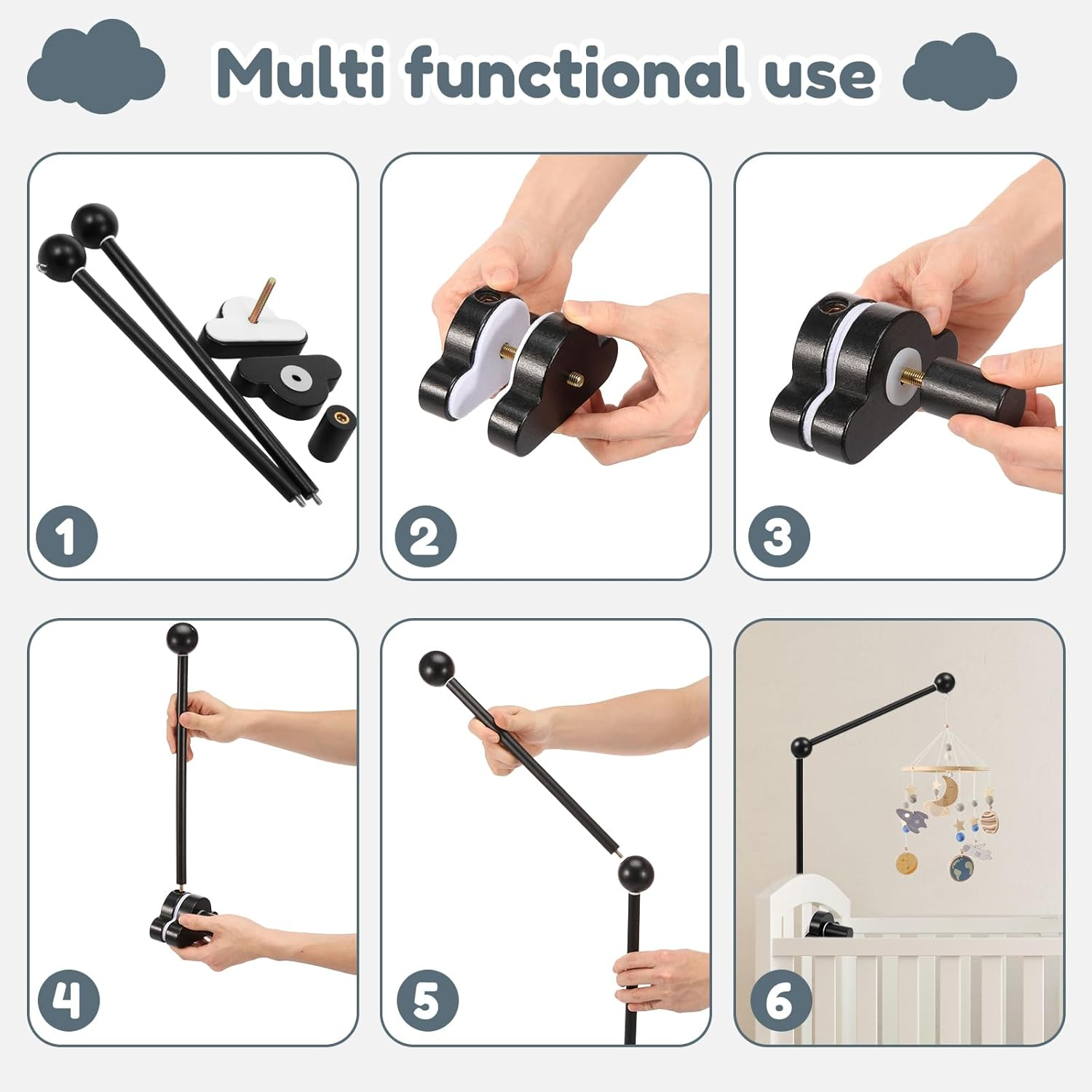 Crib Mobile Arm, Easy Installation Crib Mobile Holder Hanging Attachment Set with No Slip Rubber for Newborn Family