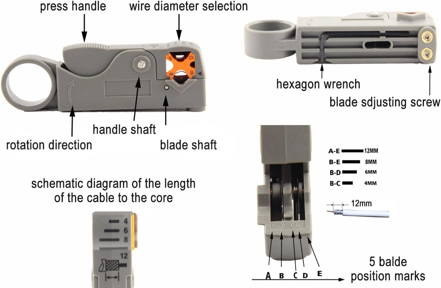 F-Type Compression Tool BNC RG6 RG59 Coaxial Connectors Hand Crimping Crimper Rotary Coaxial Cable Cutter Coax