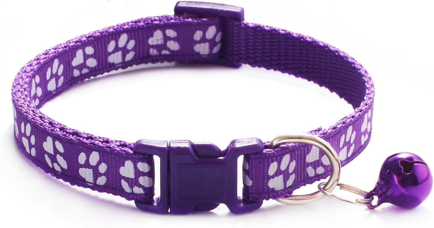 2-Pack Footprint Cat Collar with Bell Basic Dog Cat Collar Buckle Adjustable Polyester Cat Dog Collar or Seatbelts (Purple+Blue, 19-32Cm) image number 5