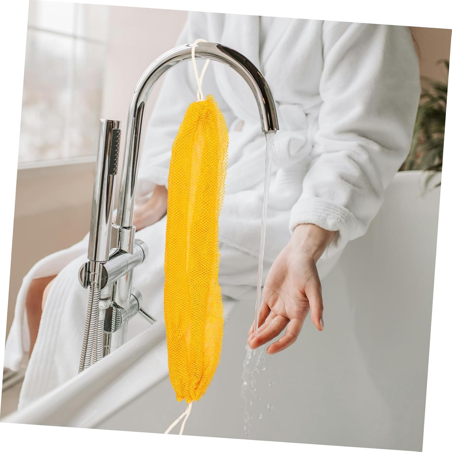 CALLARON 2Pcs Exfoliating Bath Sponge African Net Design Body Scrubber for Shower Back Loofah for Men Women and Yellow Material Exfoliating Net Sponge image number 1