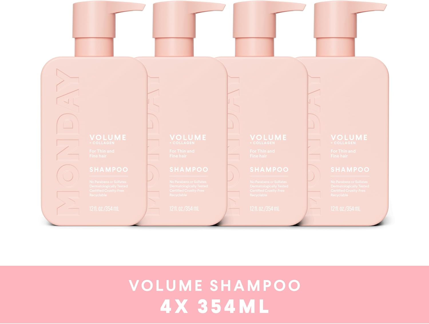 MONDAY HAIRCARE 4 X 354 Ml Volume Shampoo for Thin, Fine, and Oily Hair, Made from Coconut Oil, Ginger Extract, & Vitamin E, 100% Recyclable Bottles image number 5