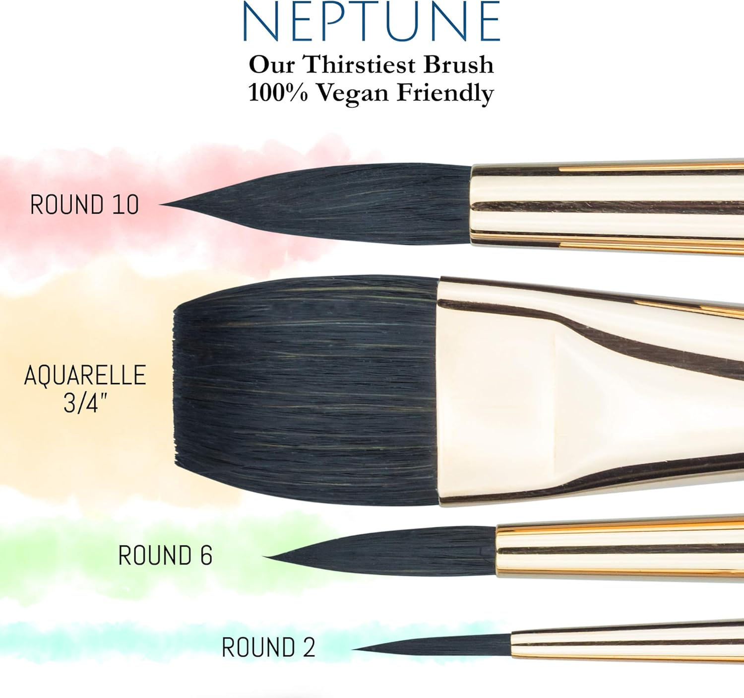 Princeton Neptune Professional Watercolour Brushes 4750 Series - 4Pc Soft Synthetic Squirrel Brush Set for Watercolour Painting - Aquarelle 1.9Cm - round 2 - round 6 - round 10 image number 3