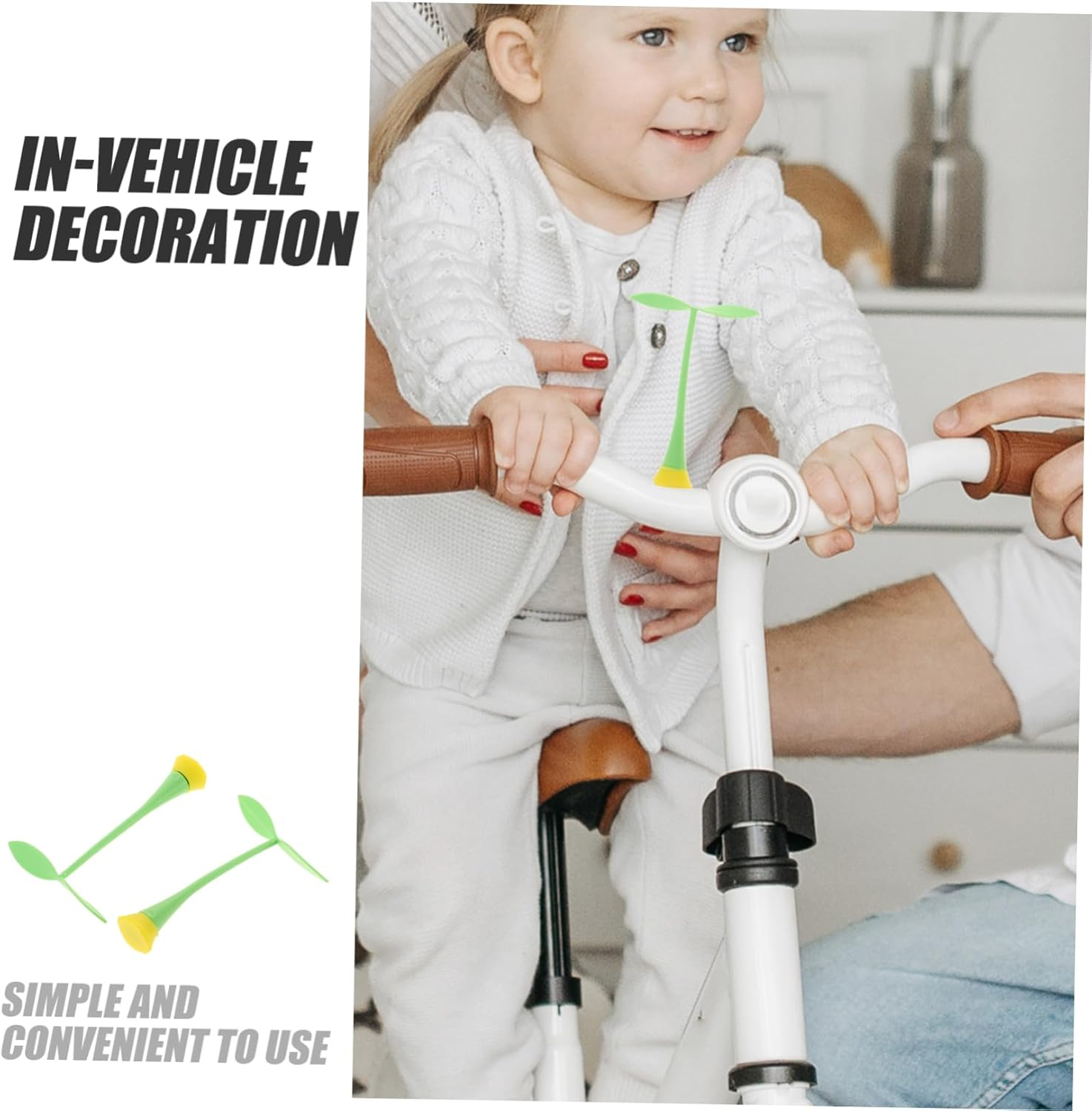 BELLIFFY Creative 3D Car Roof Bean Sprout Decoration 2Pcs Cute Rubber Sprout Stickers for Boys and Girls Bicycles and Motorcycle Helmets Yellow Base Universal Fit image number 4