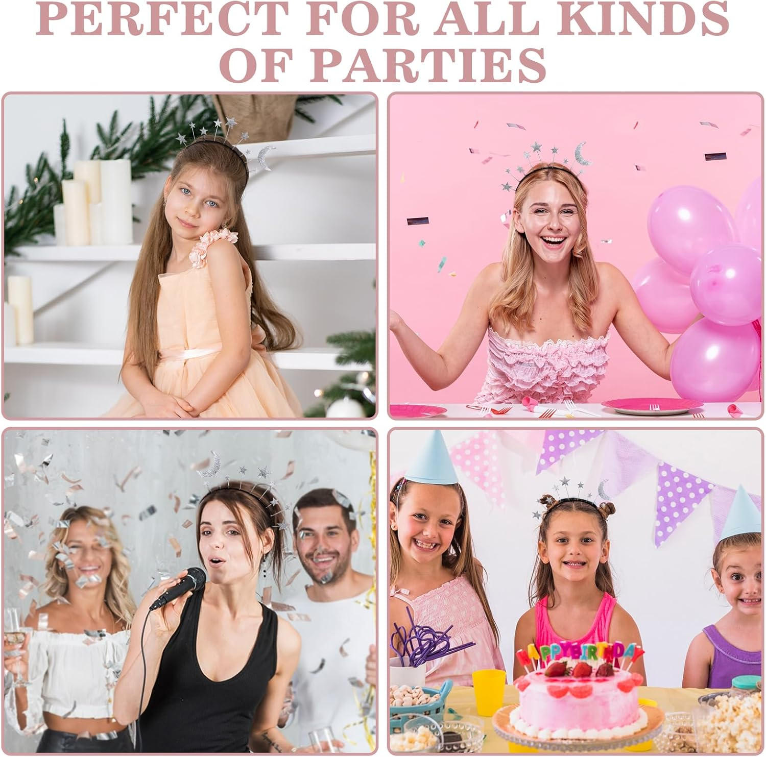 Headband Stars, Glitter Stars Moon Headbands, Silver Glitter Star and Moon Hair Accessories, Metal Glitter Princess Star Headband for Christmas, Carnival, Birthday Party image number 2