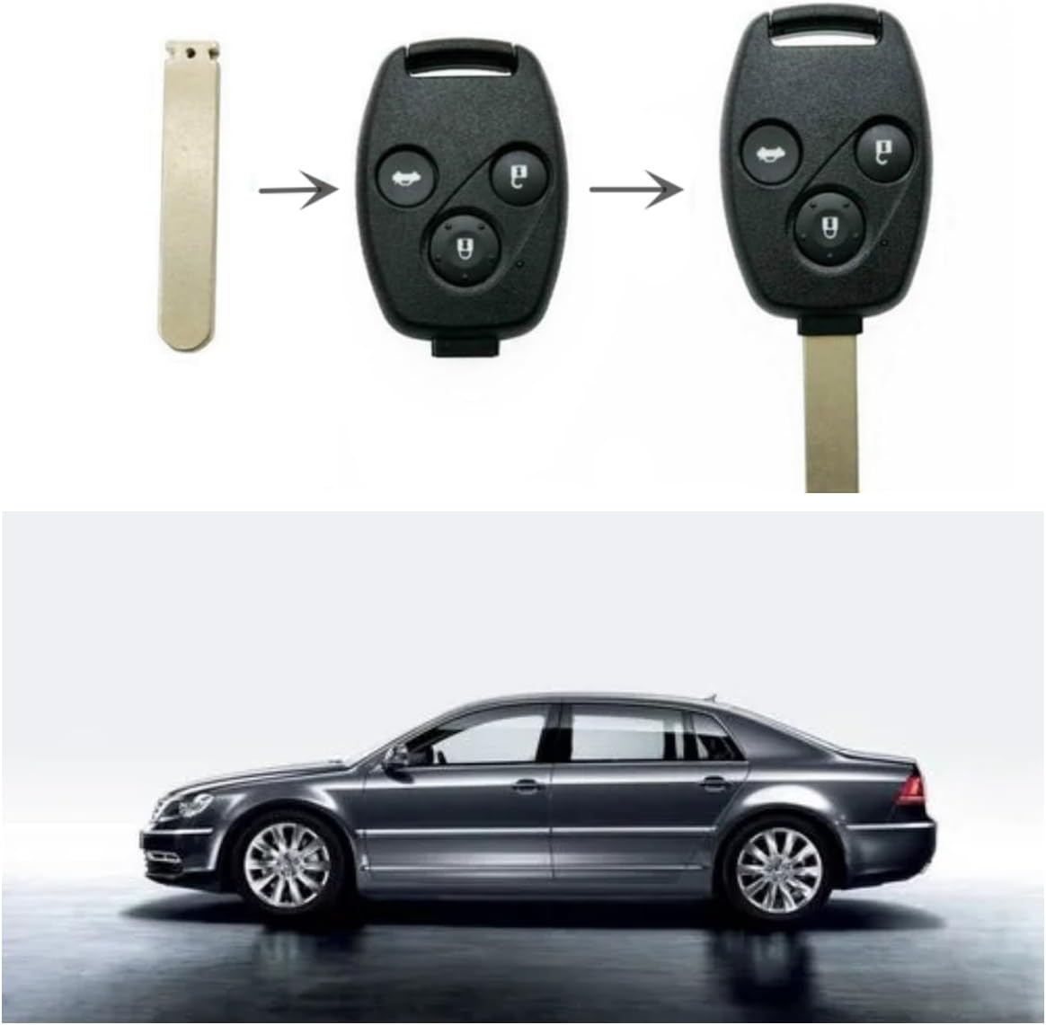 Remote Car Key Fob Replacement Compatible with Honda Civic Jazz CRV Insight Record Fit Frv Key Housings with Key Black (3) image number 1