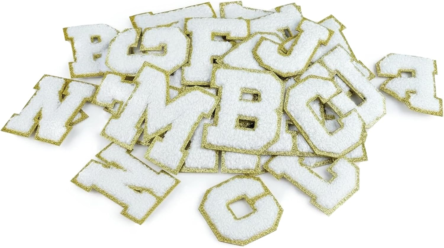 26Pcs Chenille Letter Patches A-Z for DIY Clothing, Fabric, Shoes, Bags &ndash; Self-Adhesive Decorative Iron-On Patches with Gold Trim, Premium Quality (White)&ndash; Ruibex image number 4