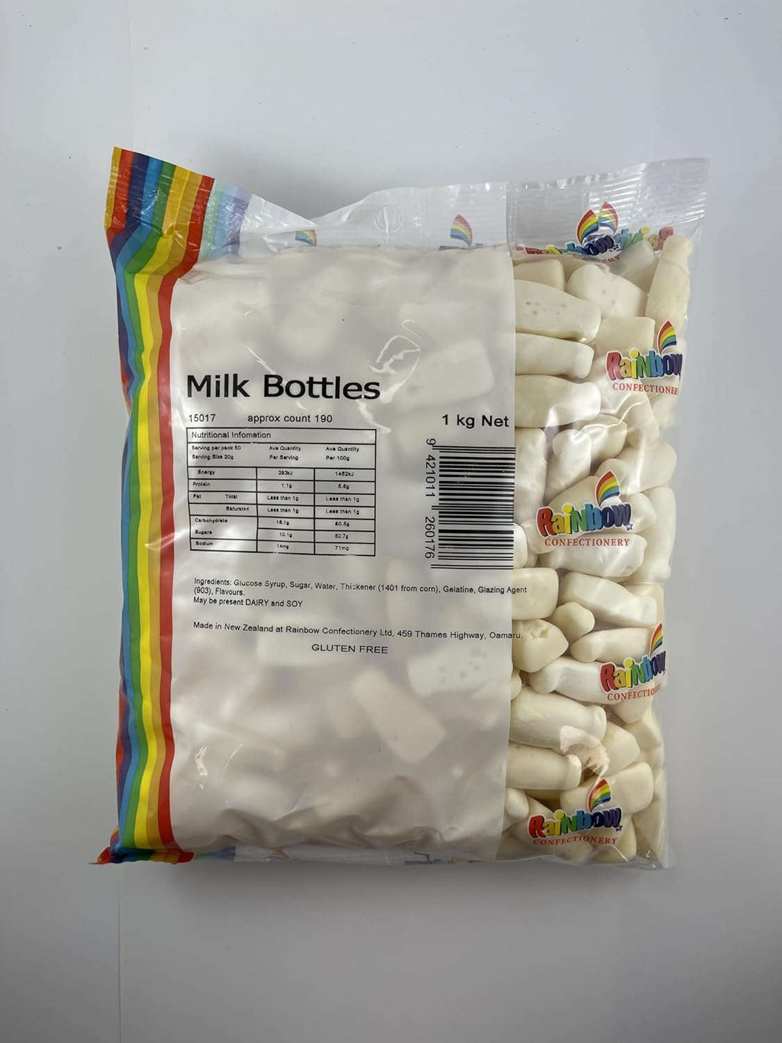 Rainbow Confectionery NZ Milk Bottles 1Kg Bag
