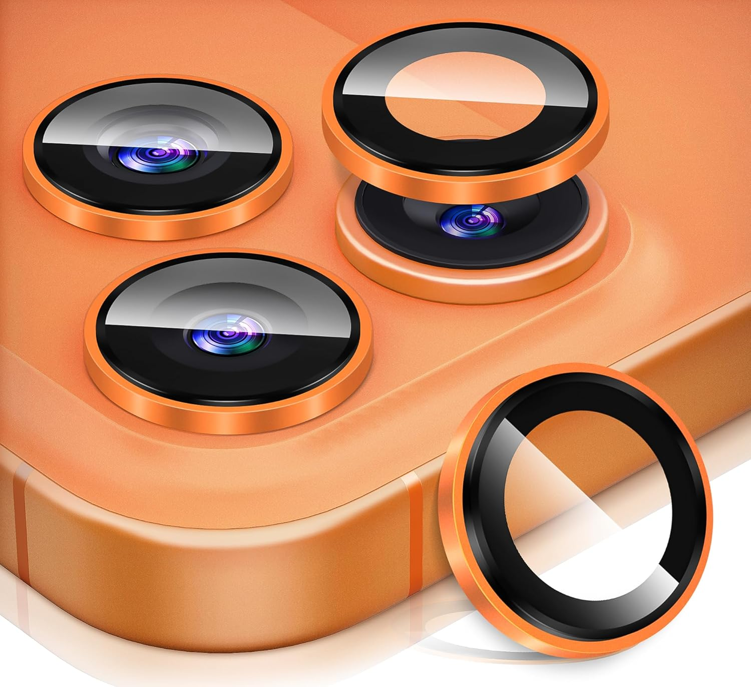 Diruite Pack of 2 Camera Protection for Iphone 17 Pro/17 Pro Max Camera Lens Protective Film, Convex Platform HD Tempered Glass + Aluminium Ring Camera Protector, Easy to Install, Cosmic Orange image number 1