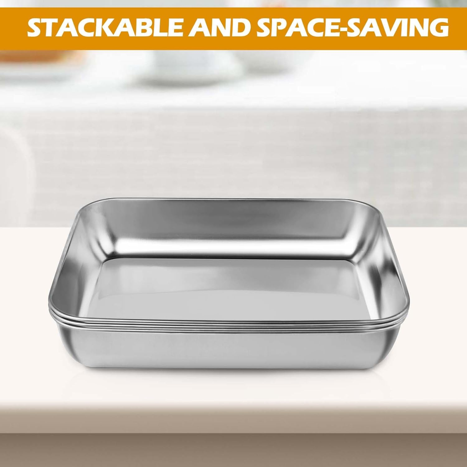 3-Pcs Stainless Steel Breading Tray Set, 25 X 19 X 5 Cm Stainlesssteel Baking Tray for Chicken Breast, Marinated Meat, Food, Oven and Dishwasher Safe image number 2