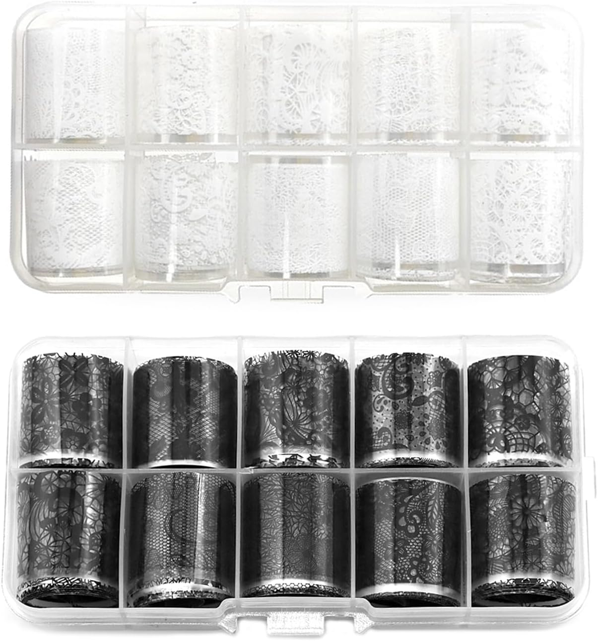 Xlihdzum 20 Rolls Nail Foil Transfer Stickers Lace Foils Black White Flower Foils - Nail Art Stickers Nail Supplies Nail Stickers for Nail Art for Women Nail Decorations DIY Arts Manicure (Style1) image number 3