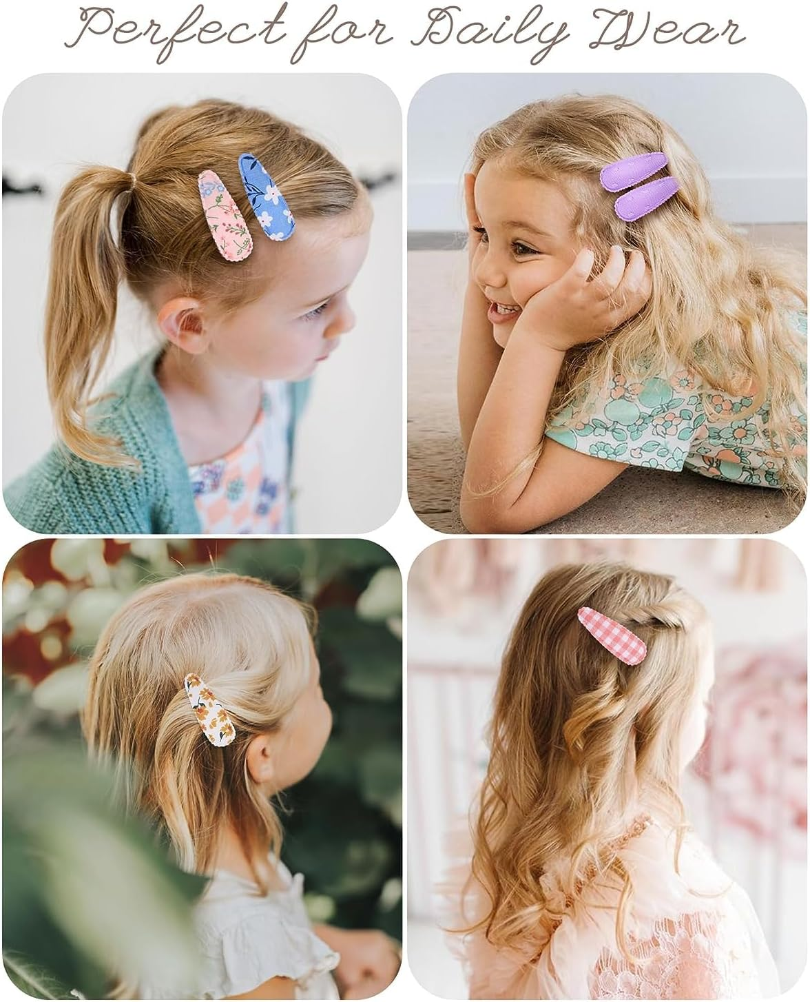 20 Pcs Girl Hair Clips Floral Print Toddler Hair Clips Non Slip Wrapped Snap Hairpins for Kids Barrettes Hair Accessories for Baby Toddler Girls (Color-A) image number 3