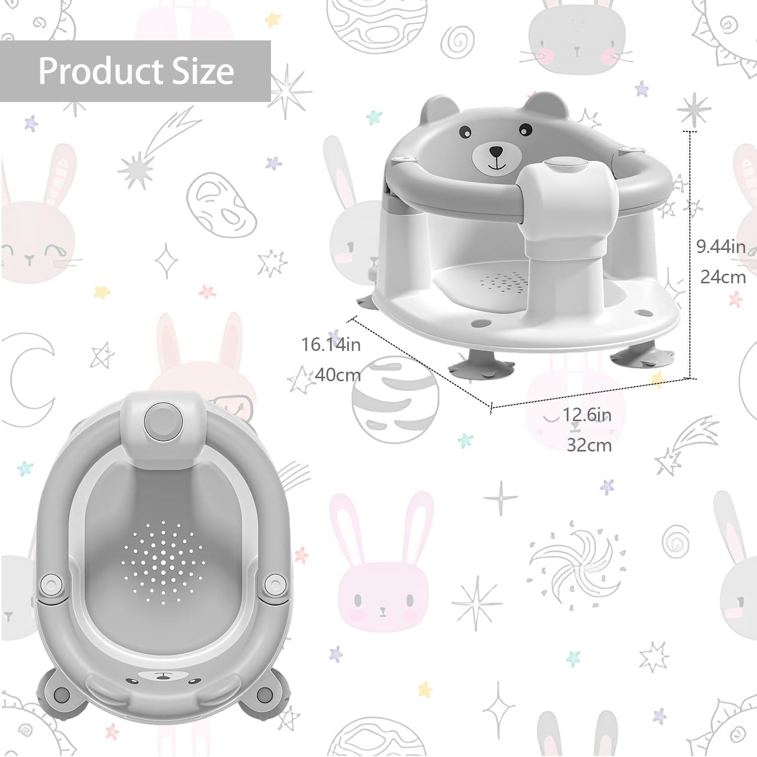 Baby Bath Seat for Babies 6 Months & Up, Toddler Bath Seats for Babies Sitting Up, Non-Slip Infant Bath Tub Chair with 4 Suction Cups & Soft Cushion for Shower, Compact Toddler Bathtub Seat image number 2