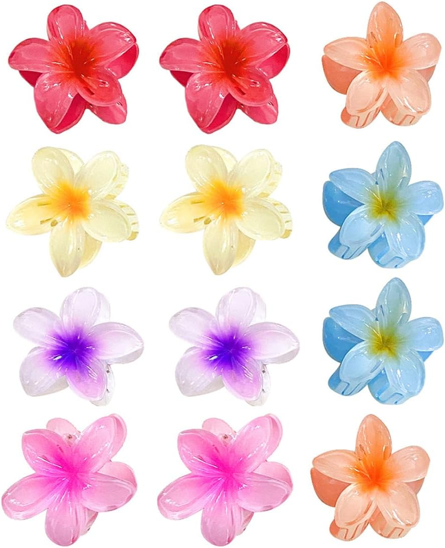 IKOPFLN Pack of 12 Flower Hair Clips, 4 Cm Cute Acrylic Hair Clips, Small Hair Clips, Non-Slip Hair Jaw Clips for Women, Girls, Medium and Thin Hair Styling Accessories (Six Colours), A, A image number 4